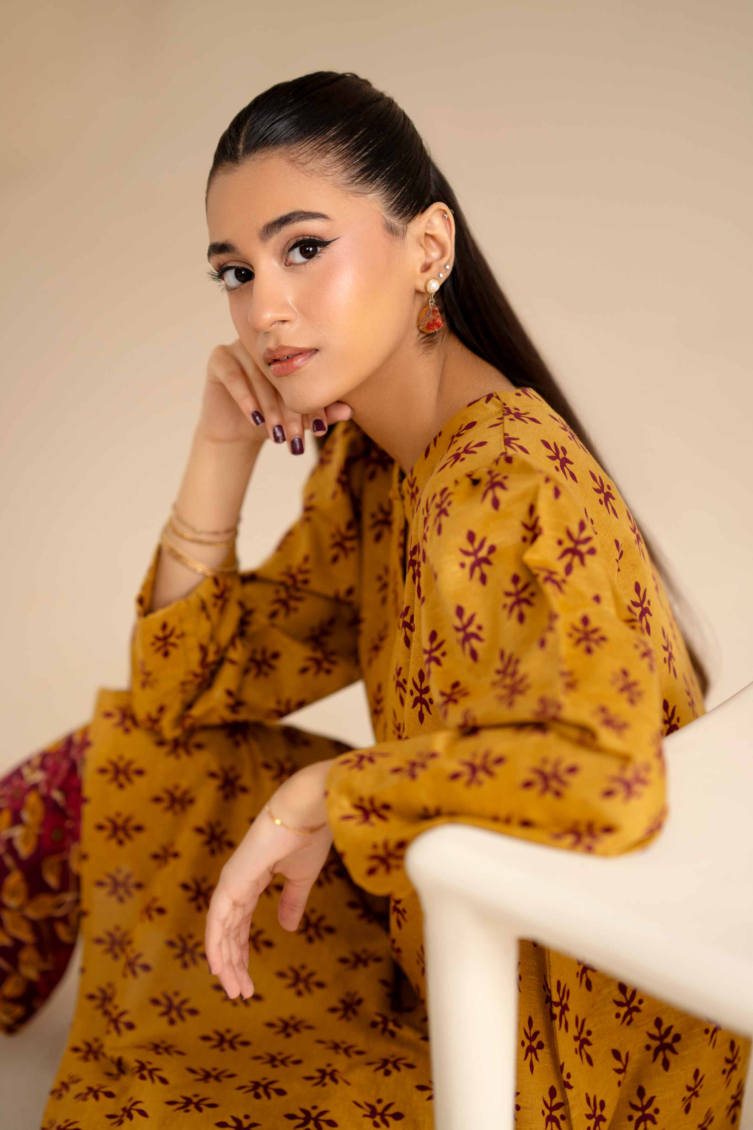 NISHATUAE - Mustard Printed Karandi 2-piece Ready to wear Dress