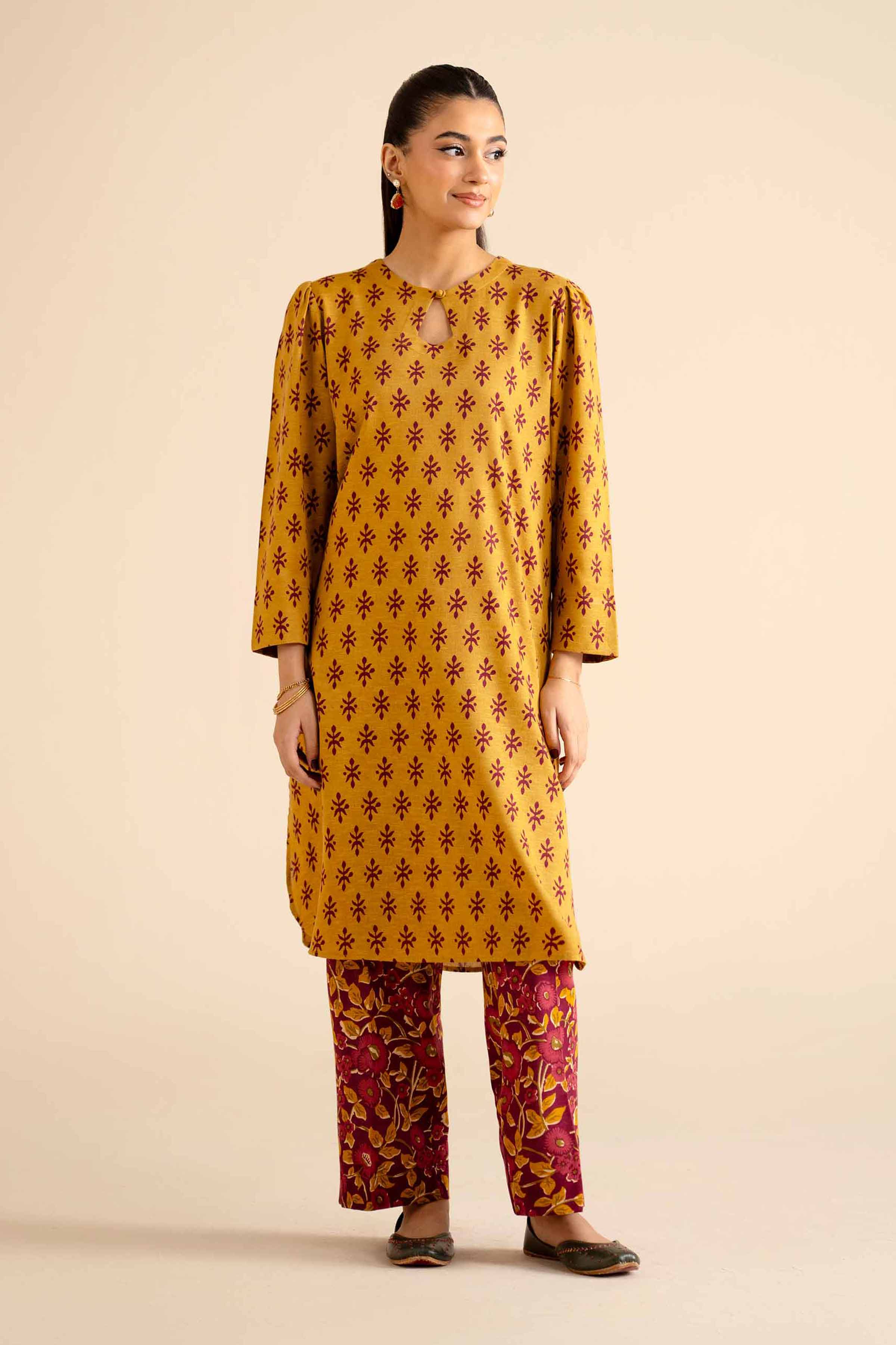 NISHATUAE - Mustard Printed Karandi 2-piece Ready to wear Dress