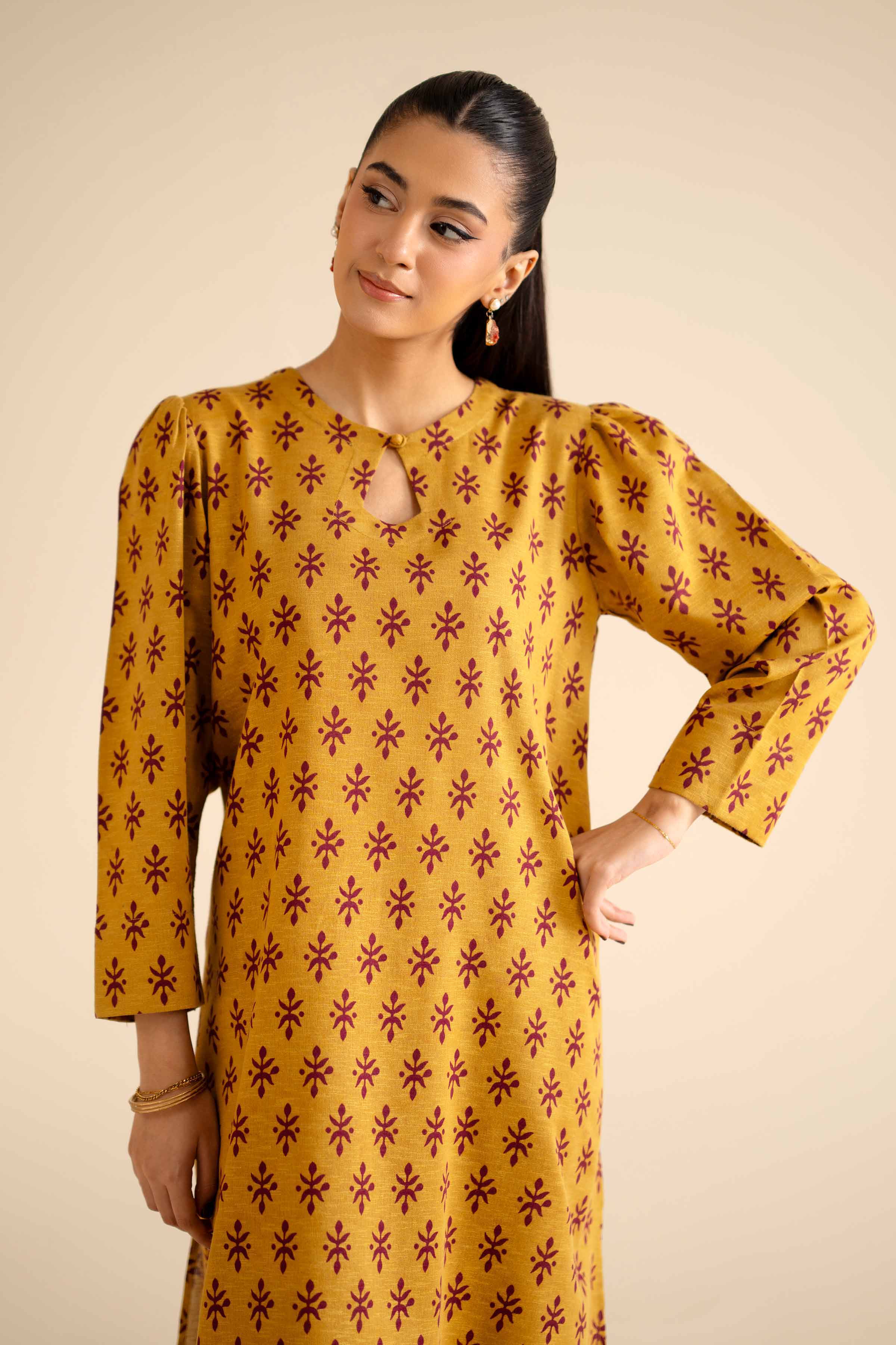 NISHATUAE - Mustard Printed Karandi 2-piece Ready to wear Dress