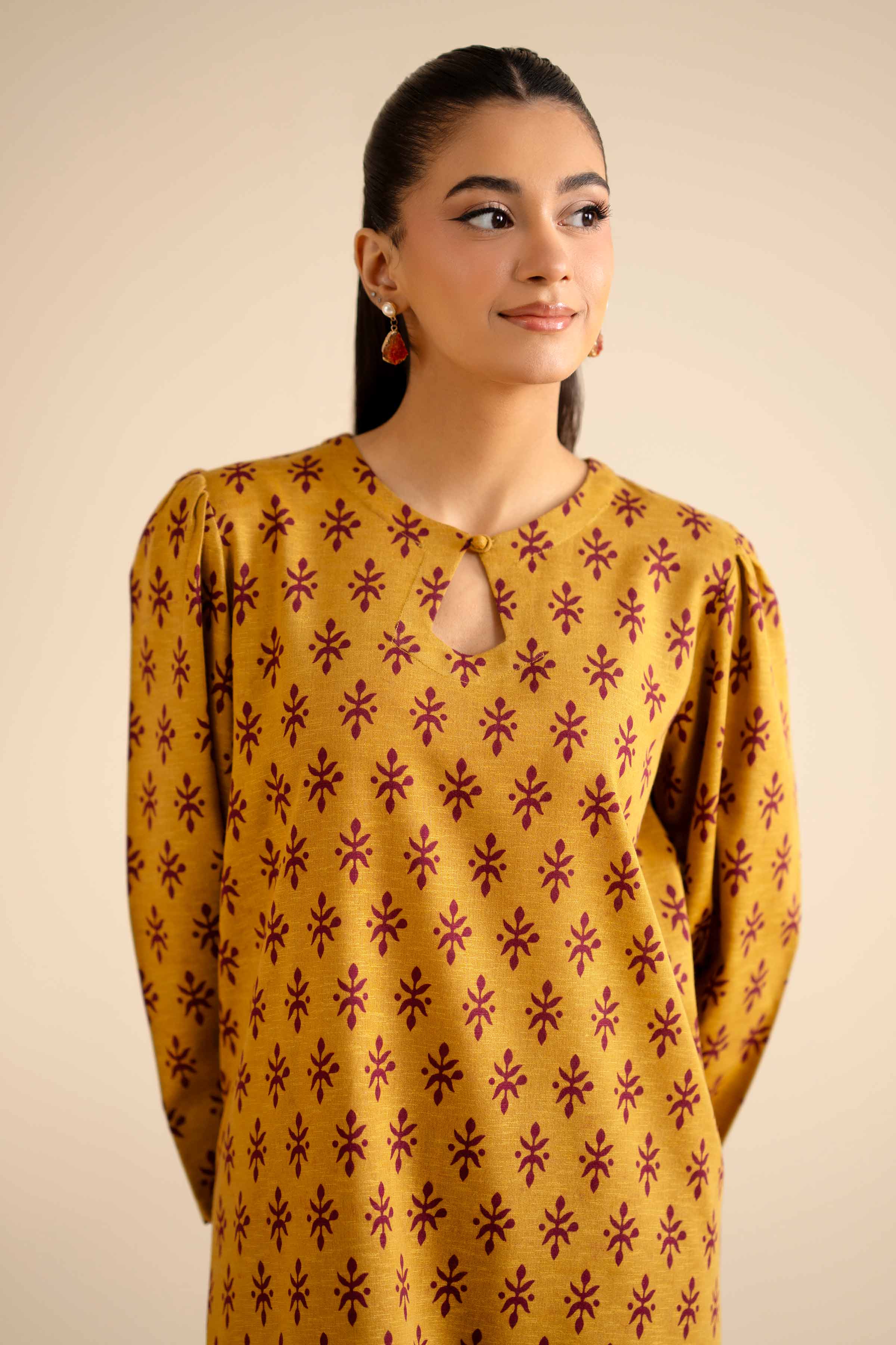 NISHATUAE - Mustard Printed Karandi 2-piece Ready to wear Dress