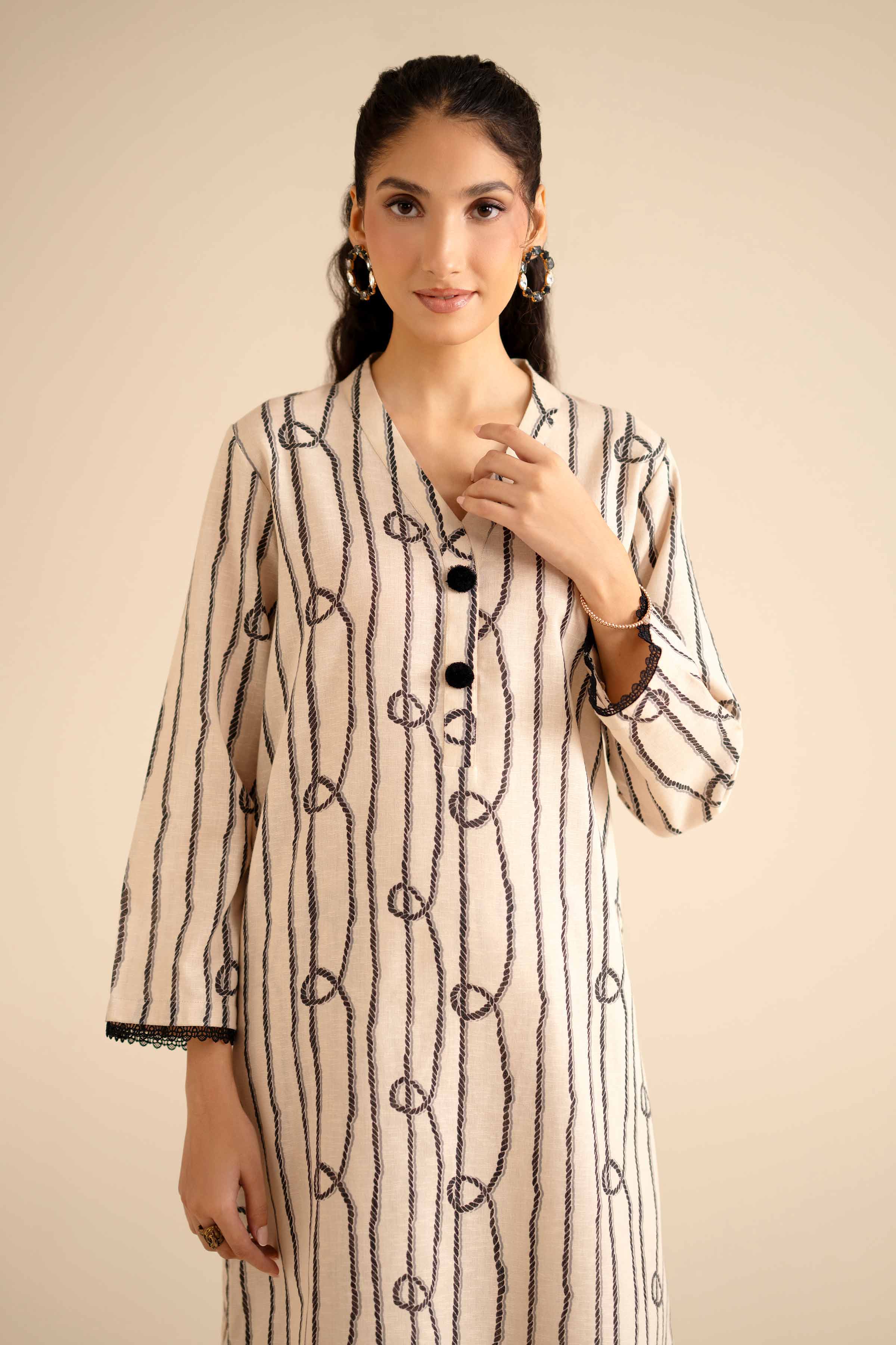 NISHATUAE - Off White Printed Karandi 2-piece Ready to wear Dress