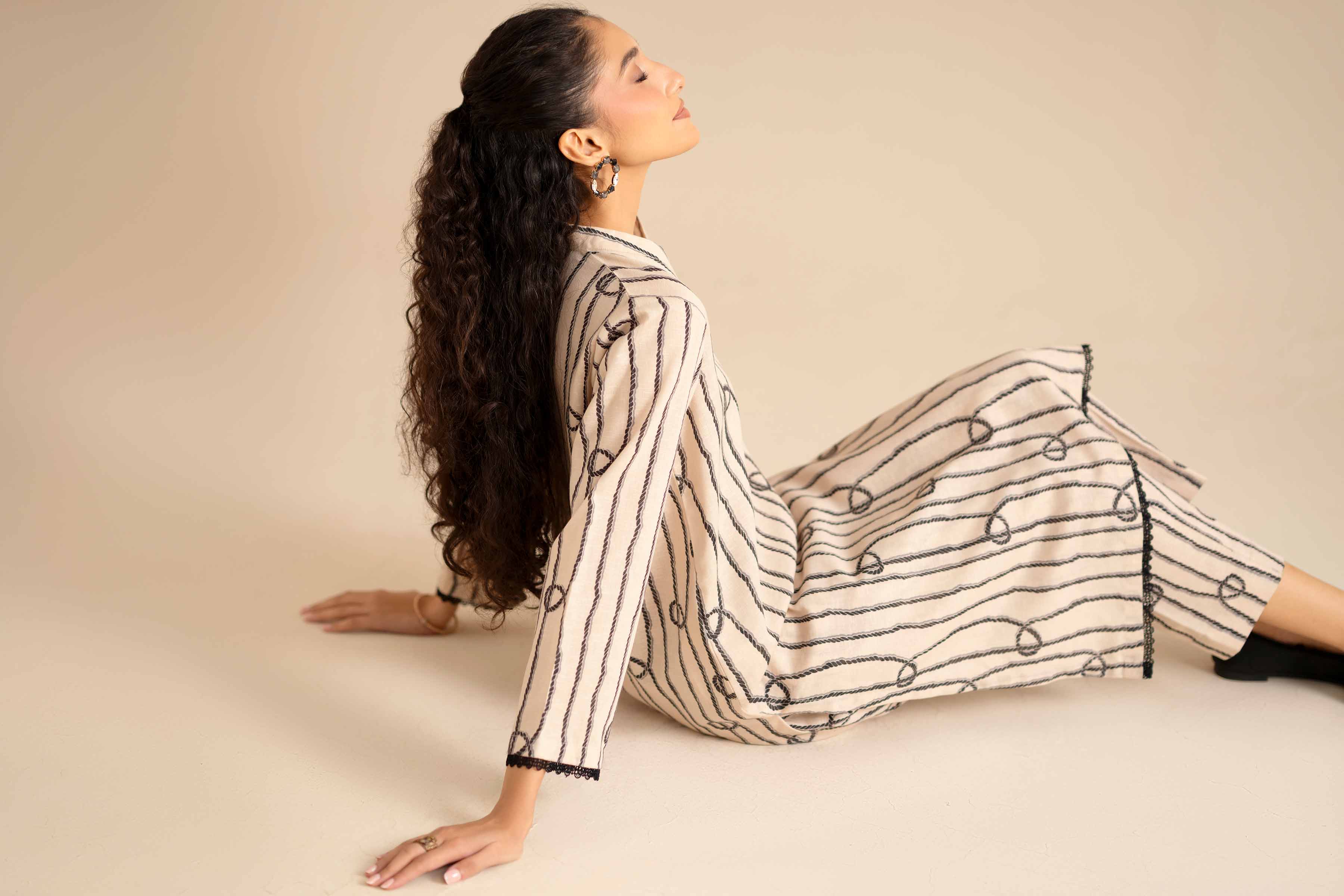 NISHATUAE - Off White Printed Karandi 2-piece Ready to wear Dress