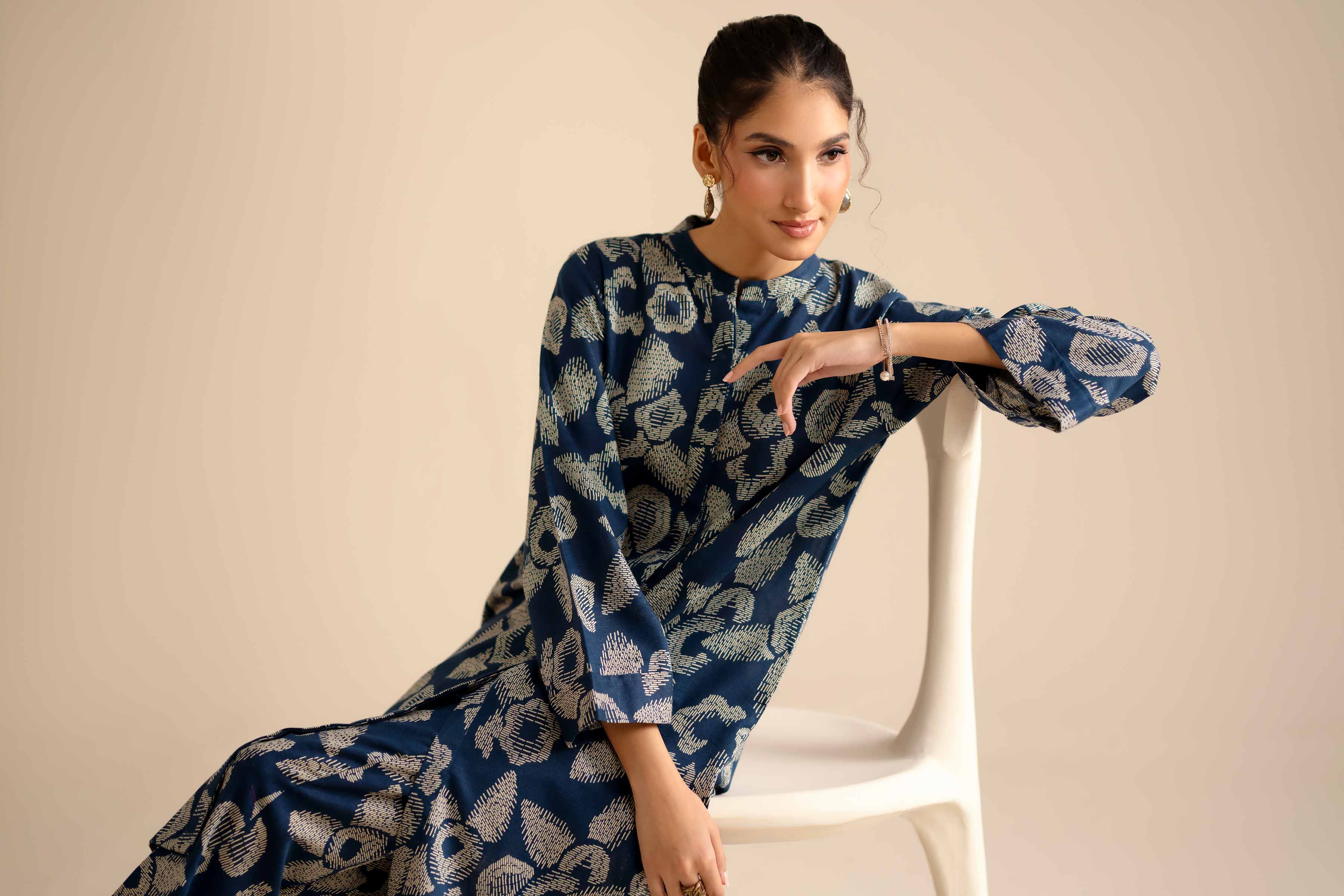 NISHATUAE - Blue Printed Karandi 2-piece Ready to wear Dress
