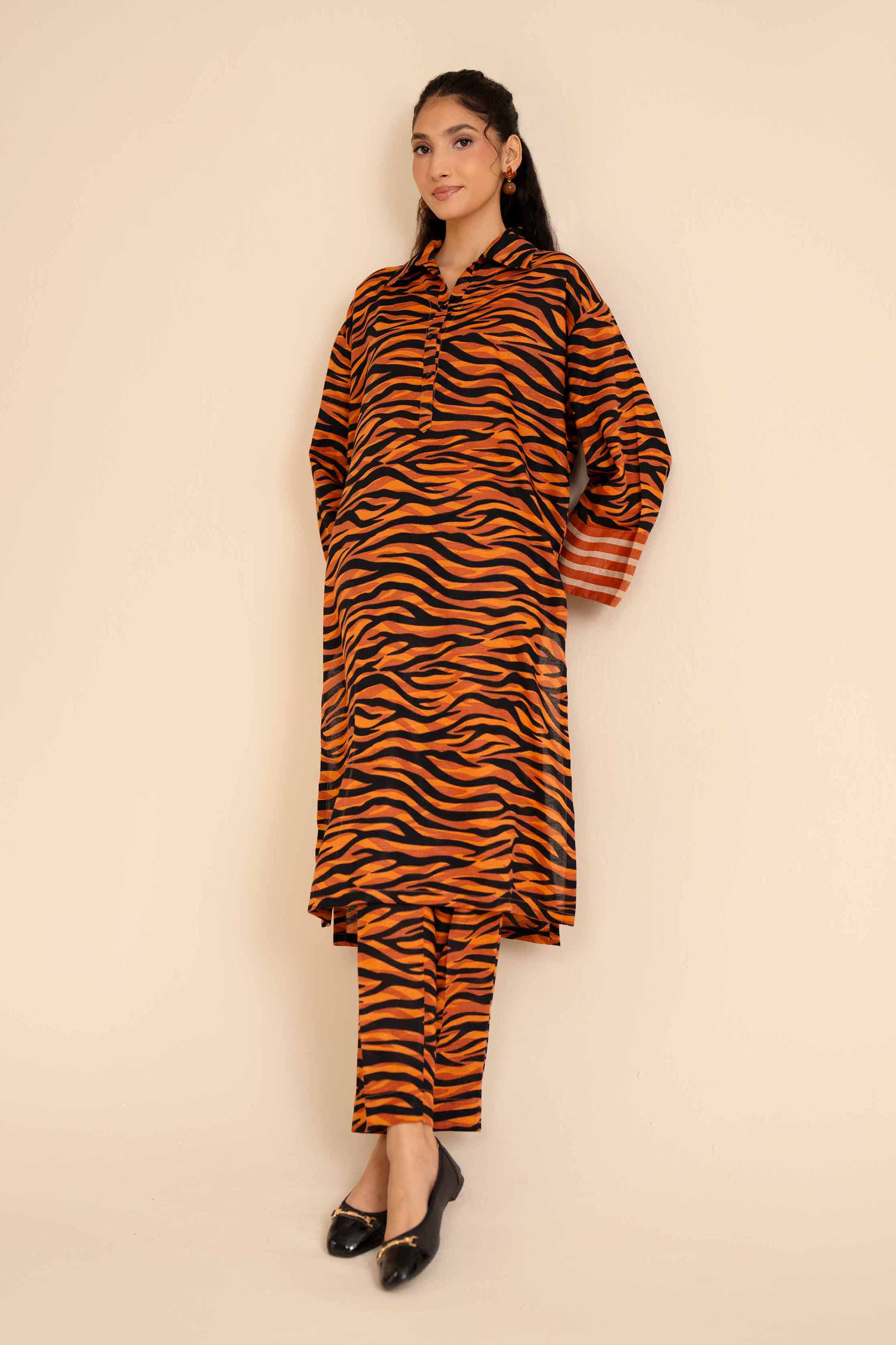 NISHATUAE - Orange Printed Cambric 2-piece Ready to wear Dress