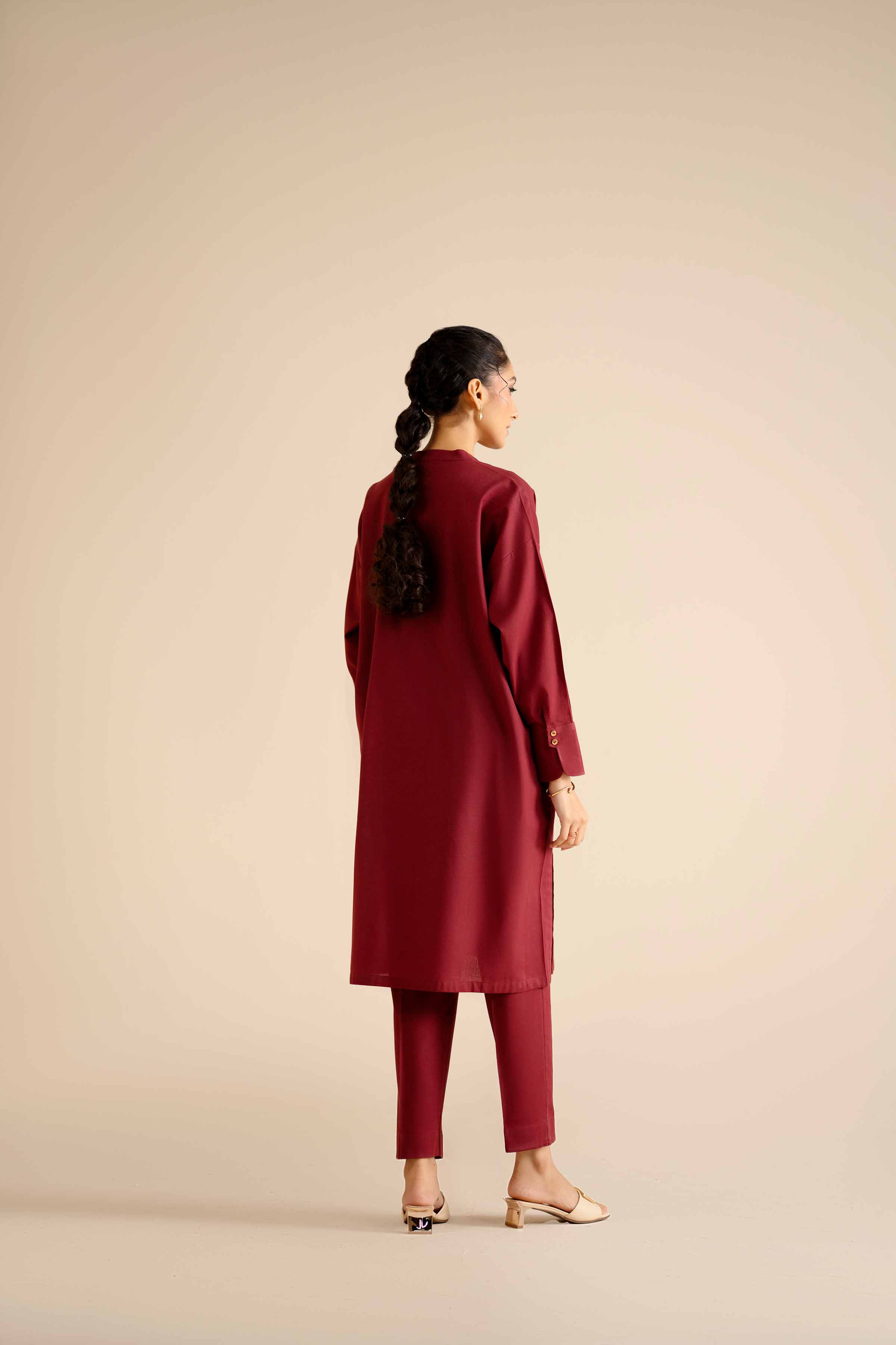 NISHATUAE - Maroon Solids Cotton 2-piece Ready to wear Dress