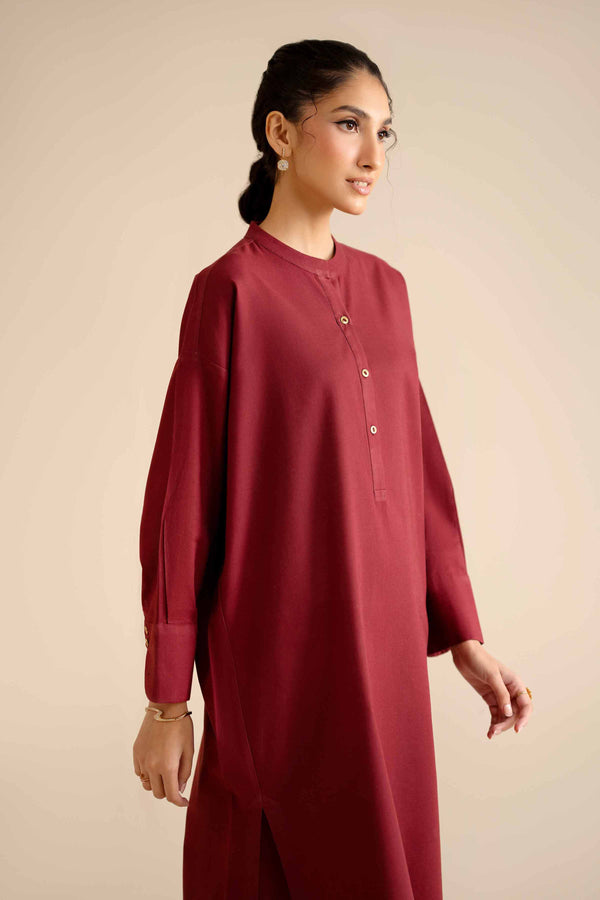 NISHATUAE - Maroon Solids Cotton 2-piece Ready to wear Dress
