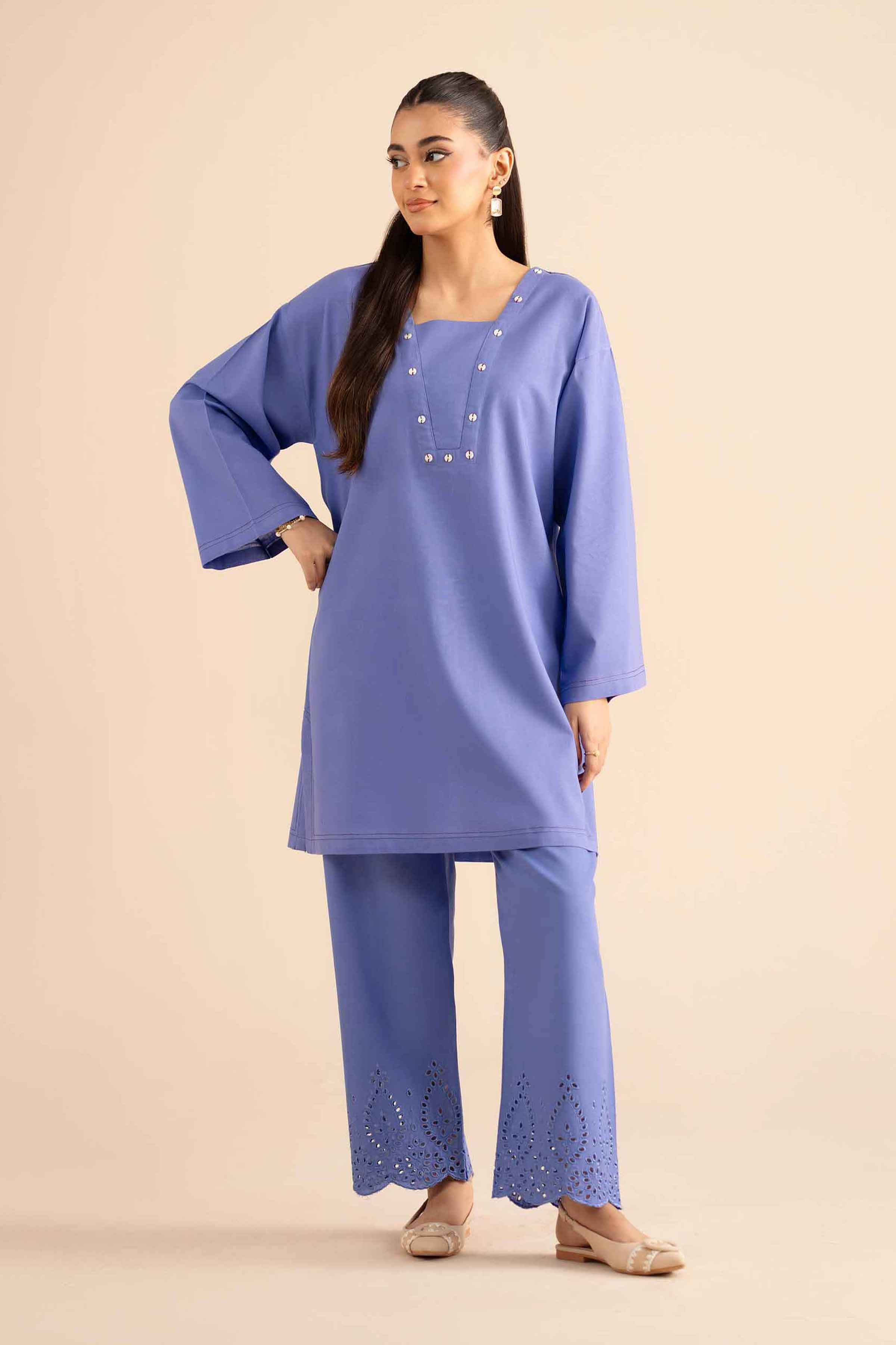 NISHATUAE - Purple Embroidered Cotton 2-piece Ready to wear Dress