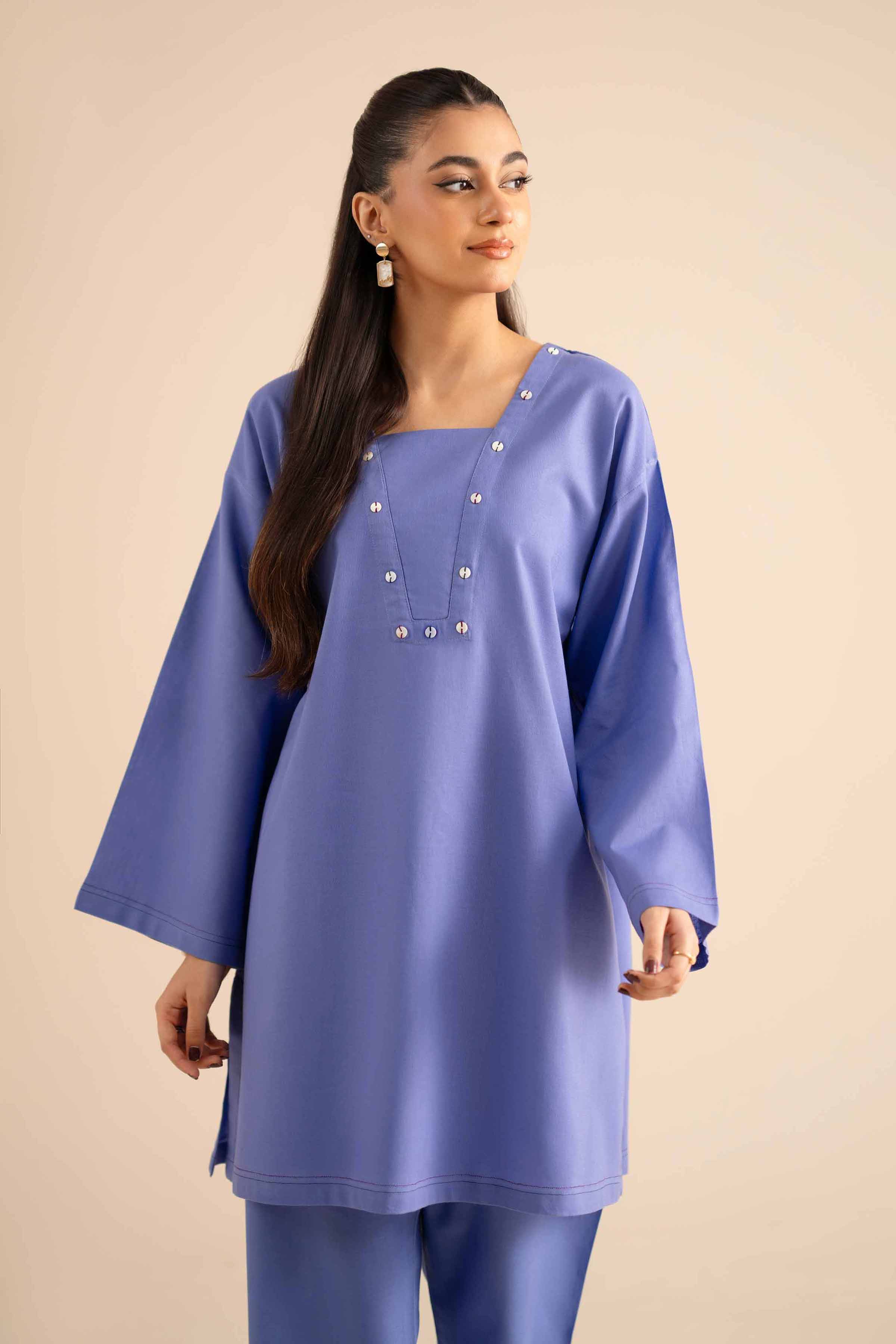 NISHATUAE - Purple Embroidered Cotton 2-piece Ready to wear Dress