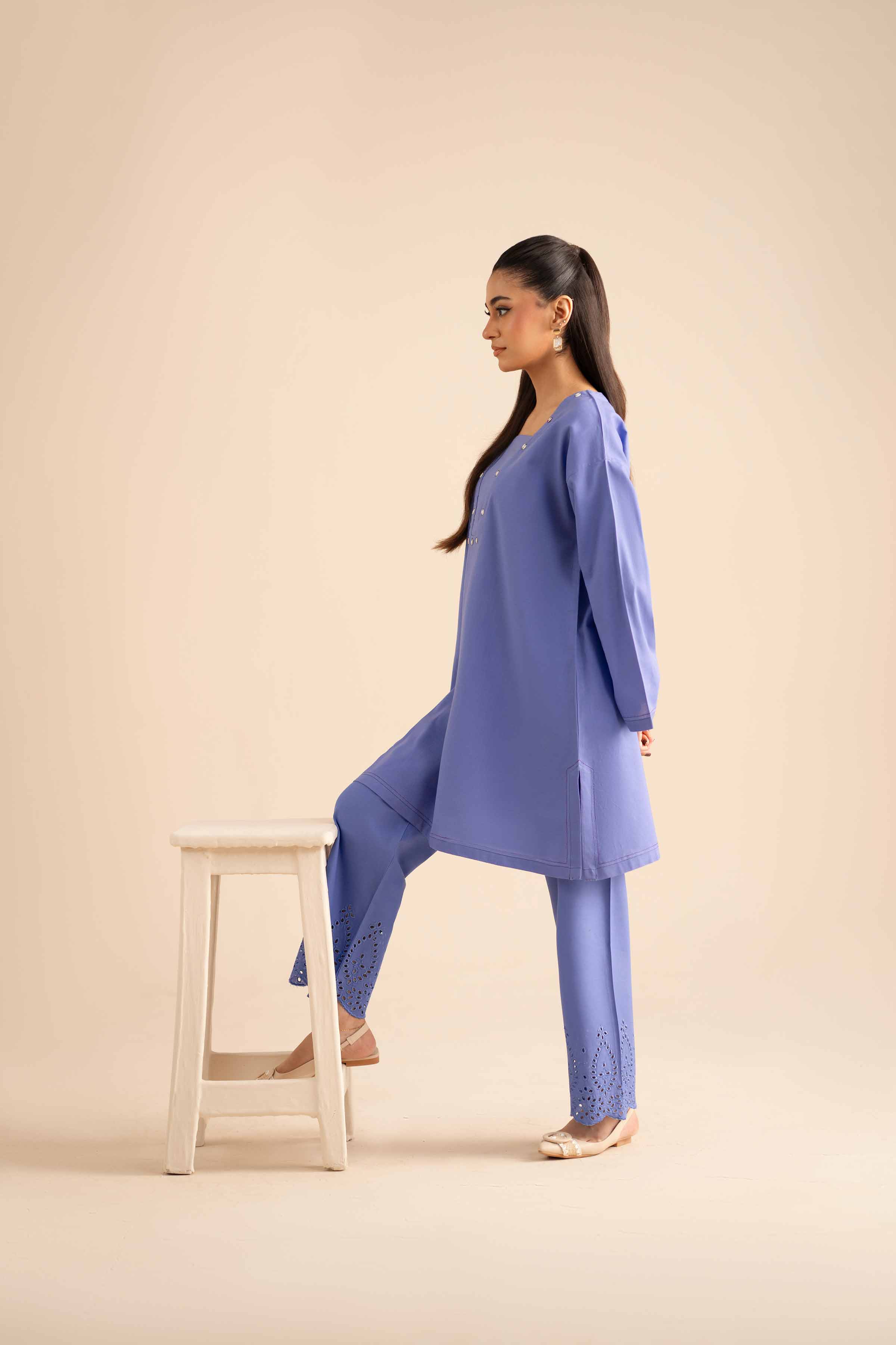 NISHATUAE - Purple Embroidered Cotton 2-piece Ready to wear Dress