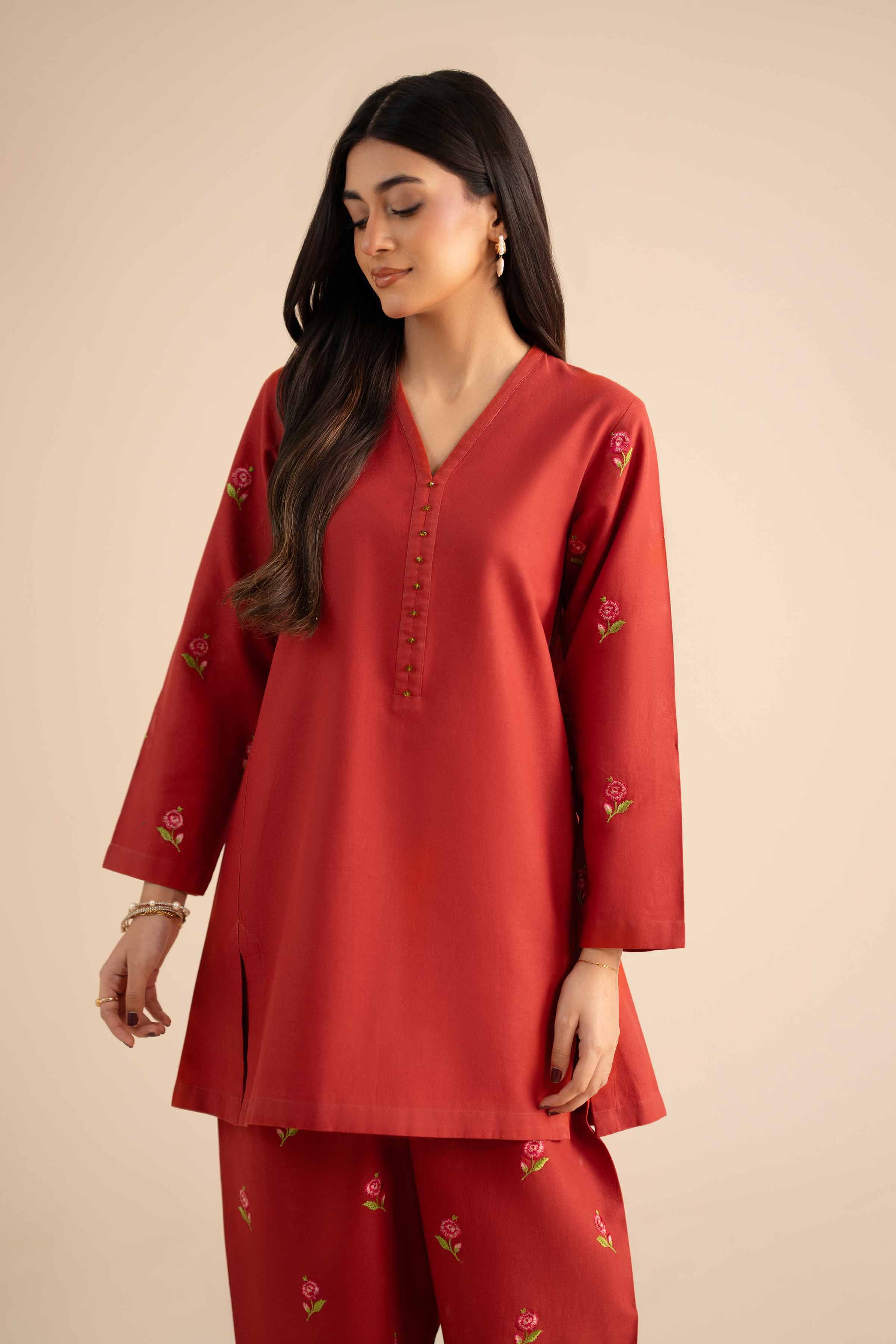 NISHATUAE - Orange Embroidered Cotton 2-piece Ready to wear Dress