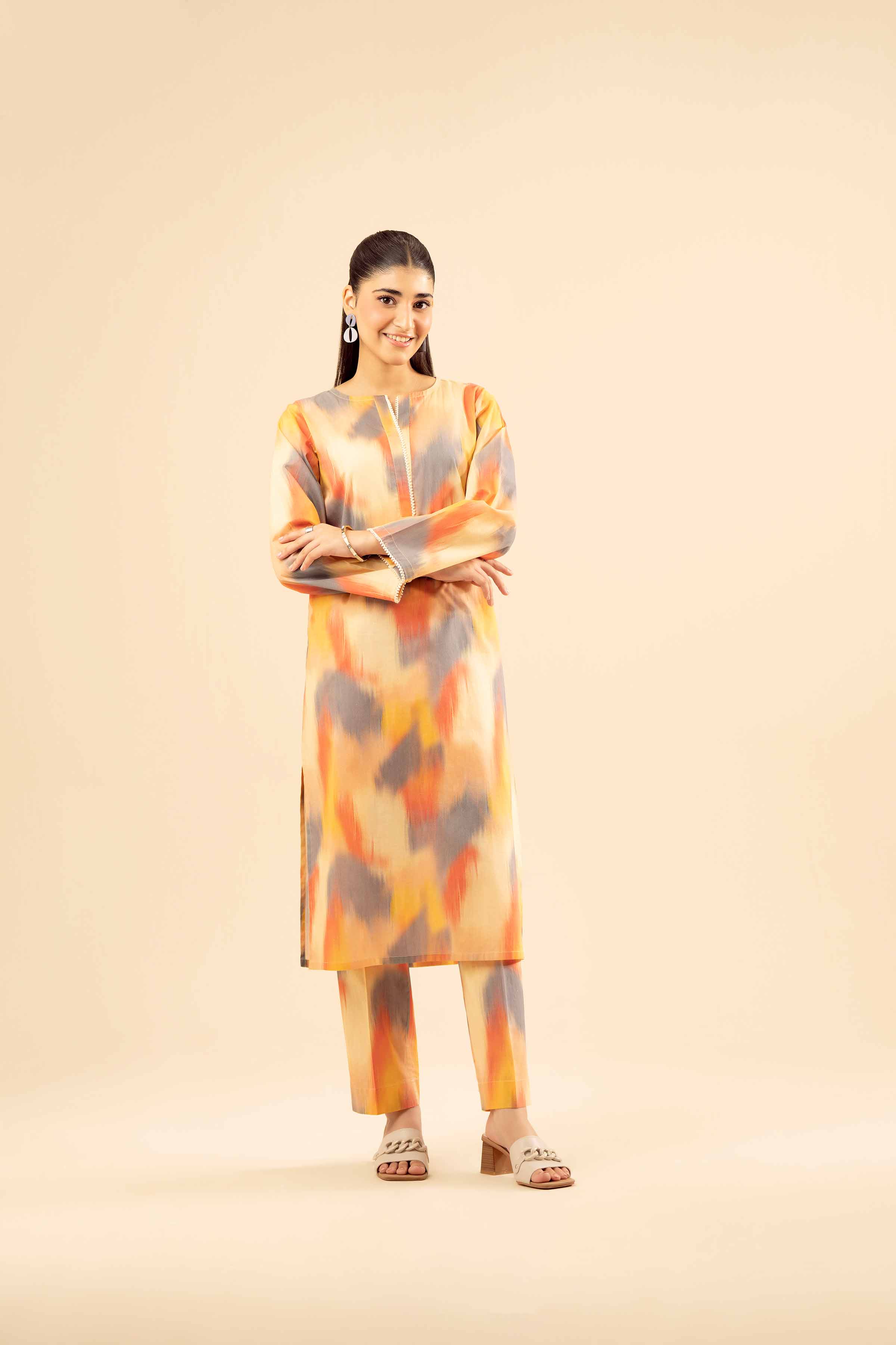NISHATUAE - Beige Printed Cambric 2-piece Ready to wear Dress