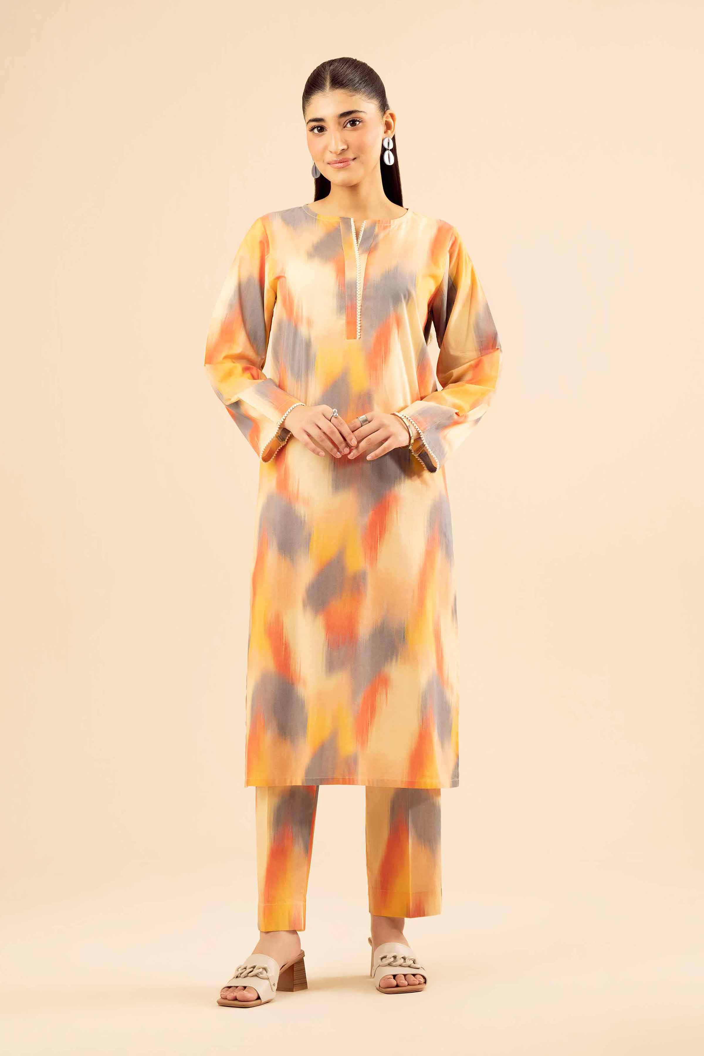 NISHATUAE - Beige Printed Cambric 2-piece Ready to wear Dress