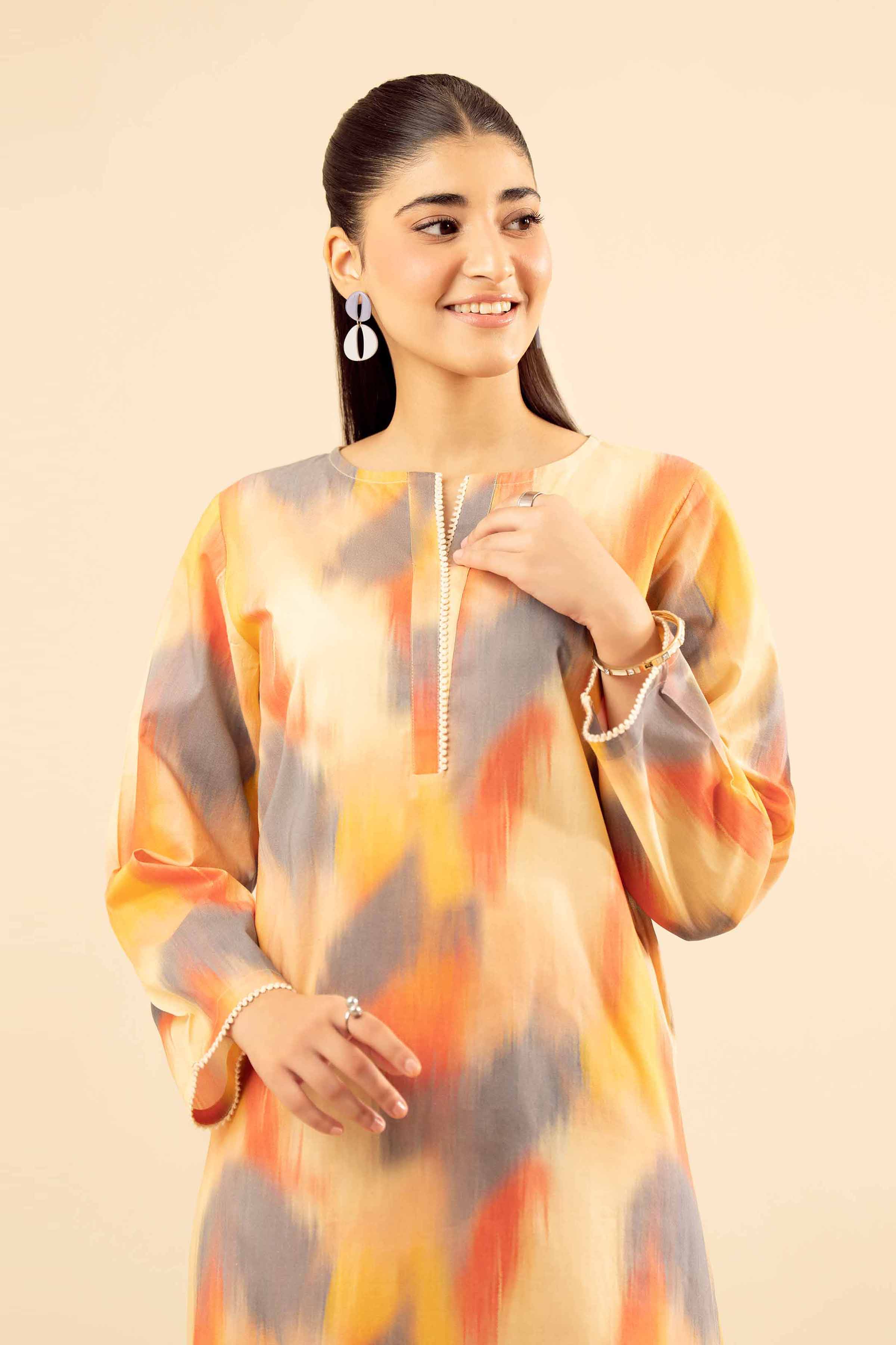 NISHATUAE - Beige Printed Cambric 2-piece Ready to wear Dress