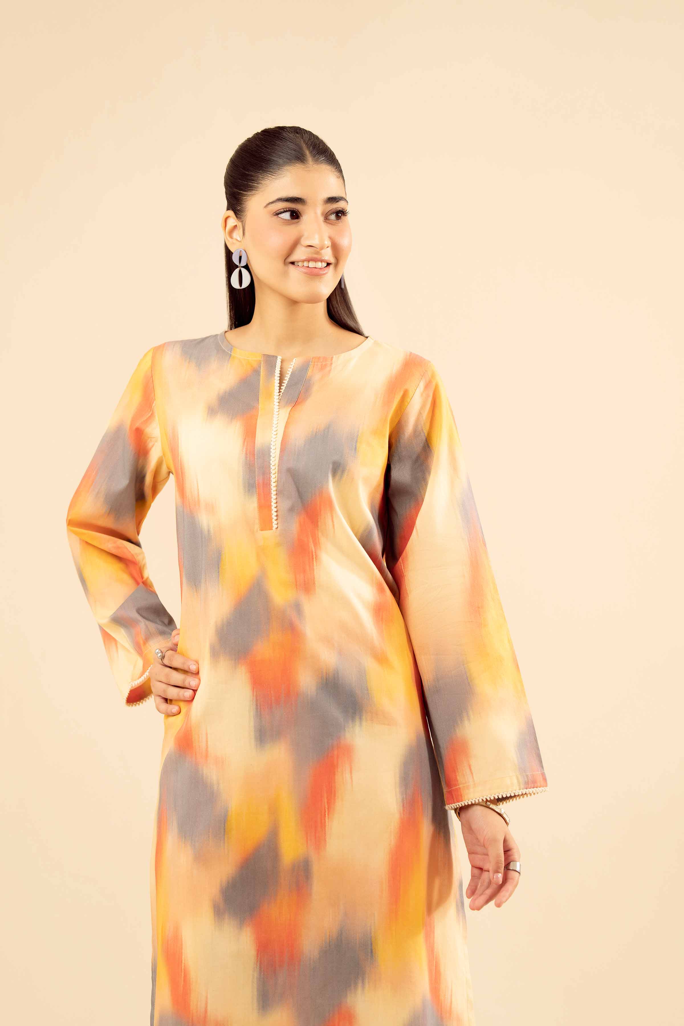NISHATUAE - Beige Printed Cambric 2-piece Ready to wear Dress