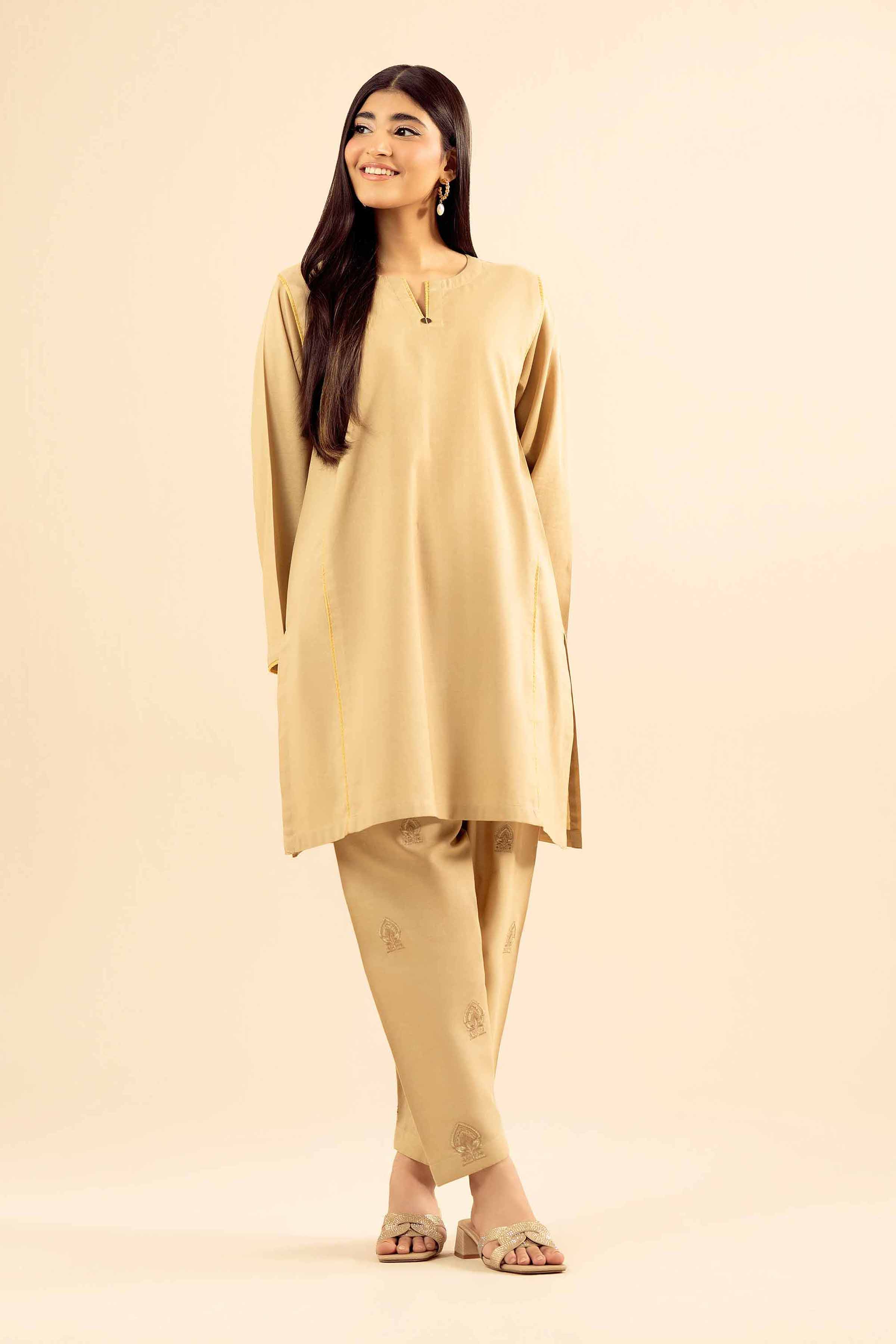 NISHATUAE - Brown Embroidered Cotton 2-piece Ready to wear Dress