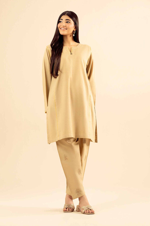 NISHATUAE - Brown Embroidered Cotton 2-piece Ready to wear Dress