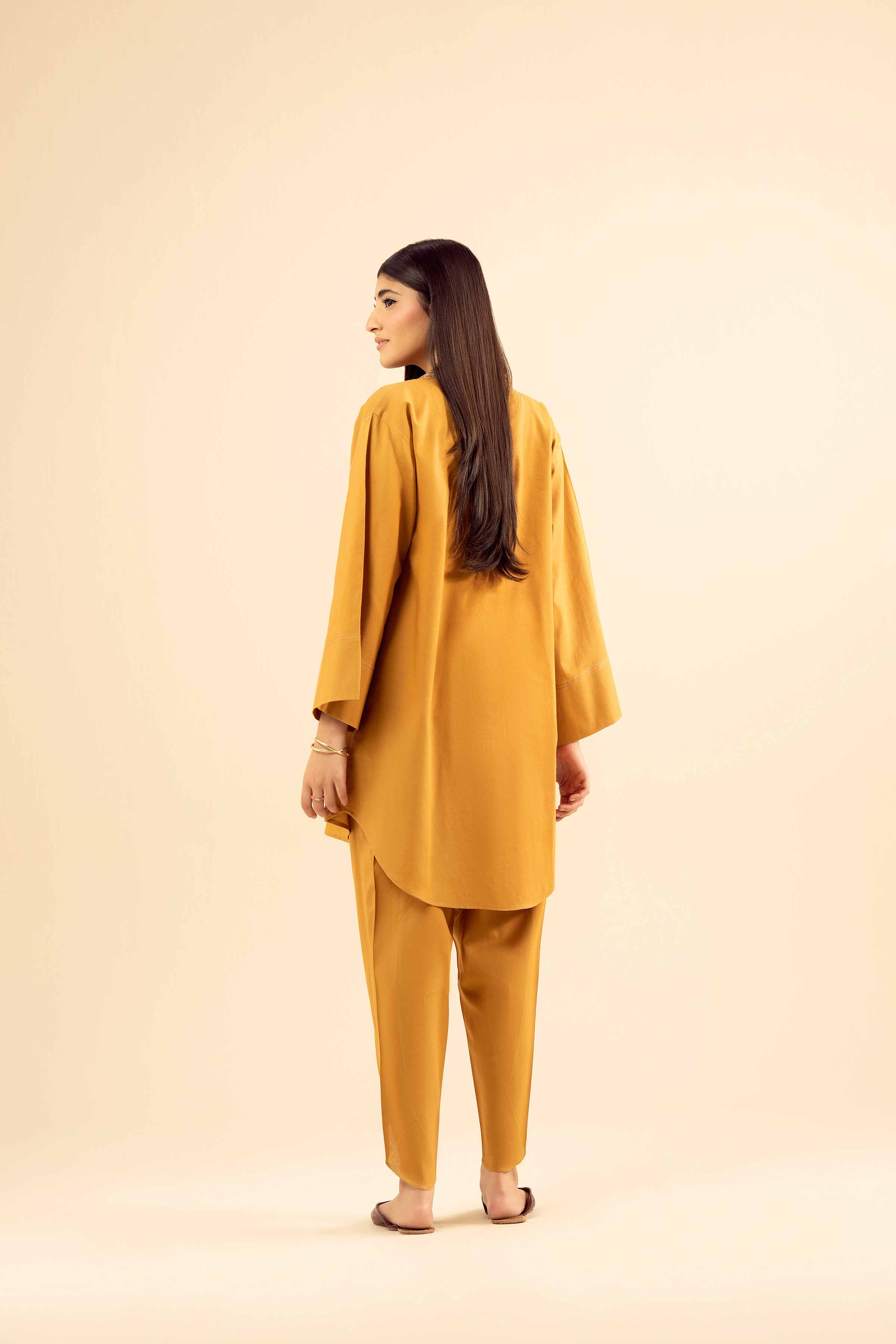 NISHATUAE - Mustard Embroidered Cotton 2-piece Ready to wear Dress