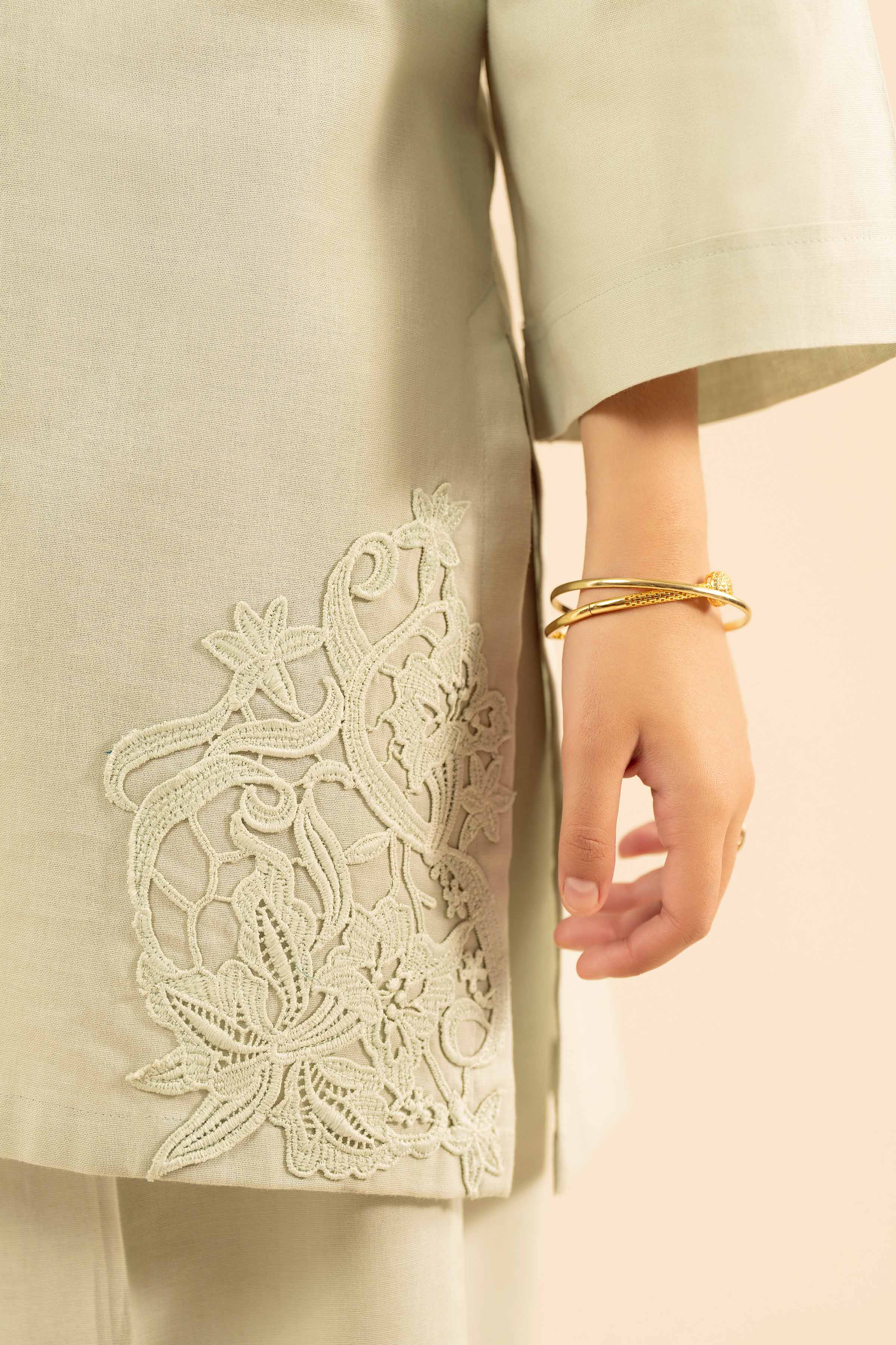 NISHATUAE - Green Solids Cotton 2-piece Ready to wear Dress