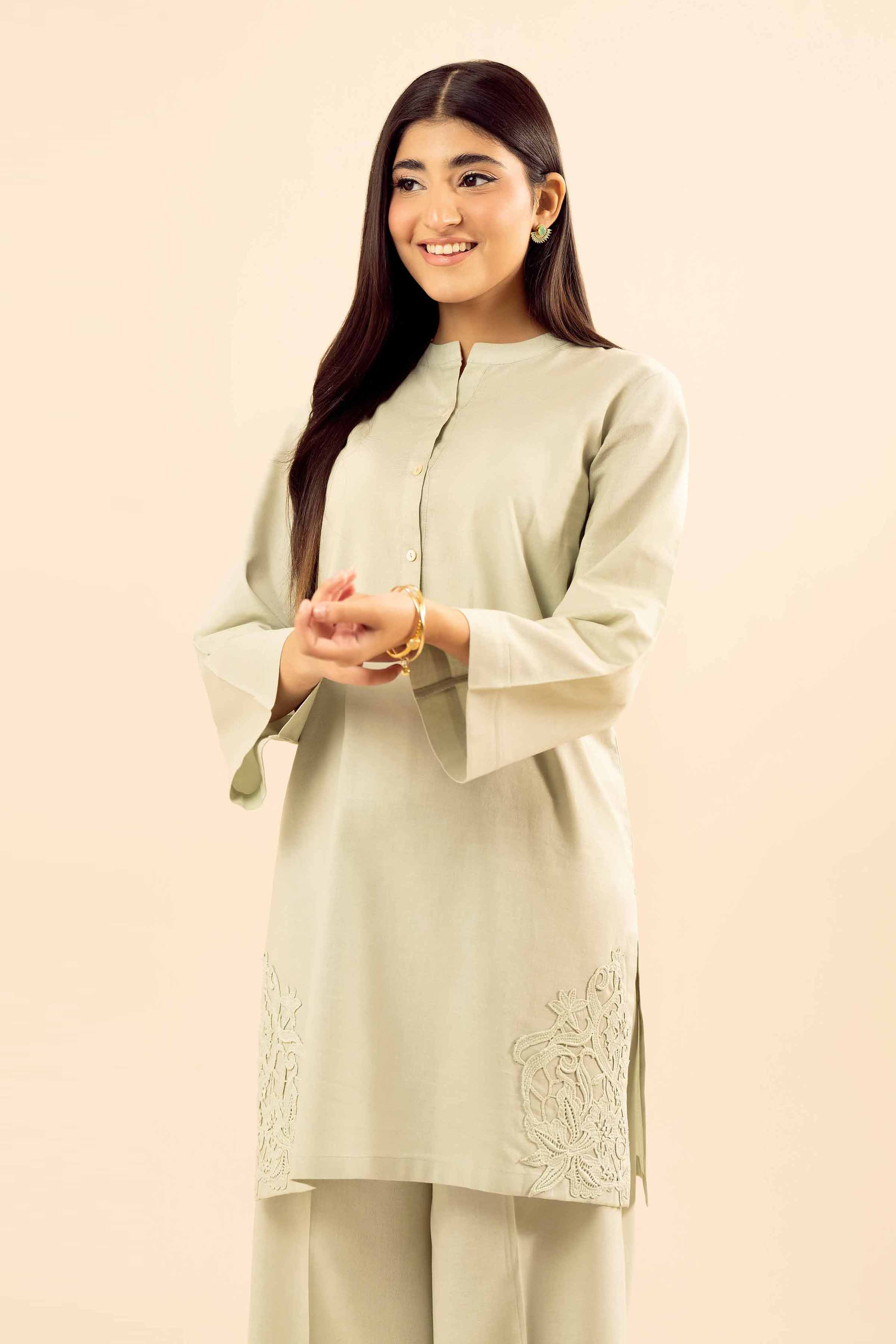 NISHATUAE - Green Solids Cotton 2-piece Ready to wear Dress