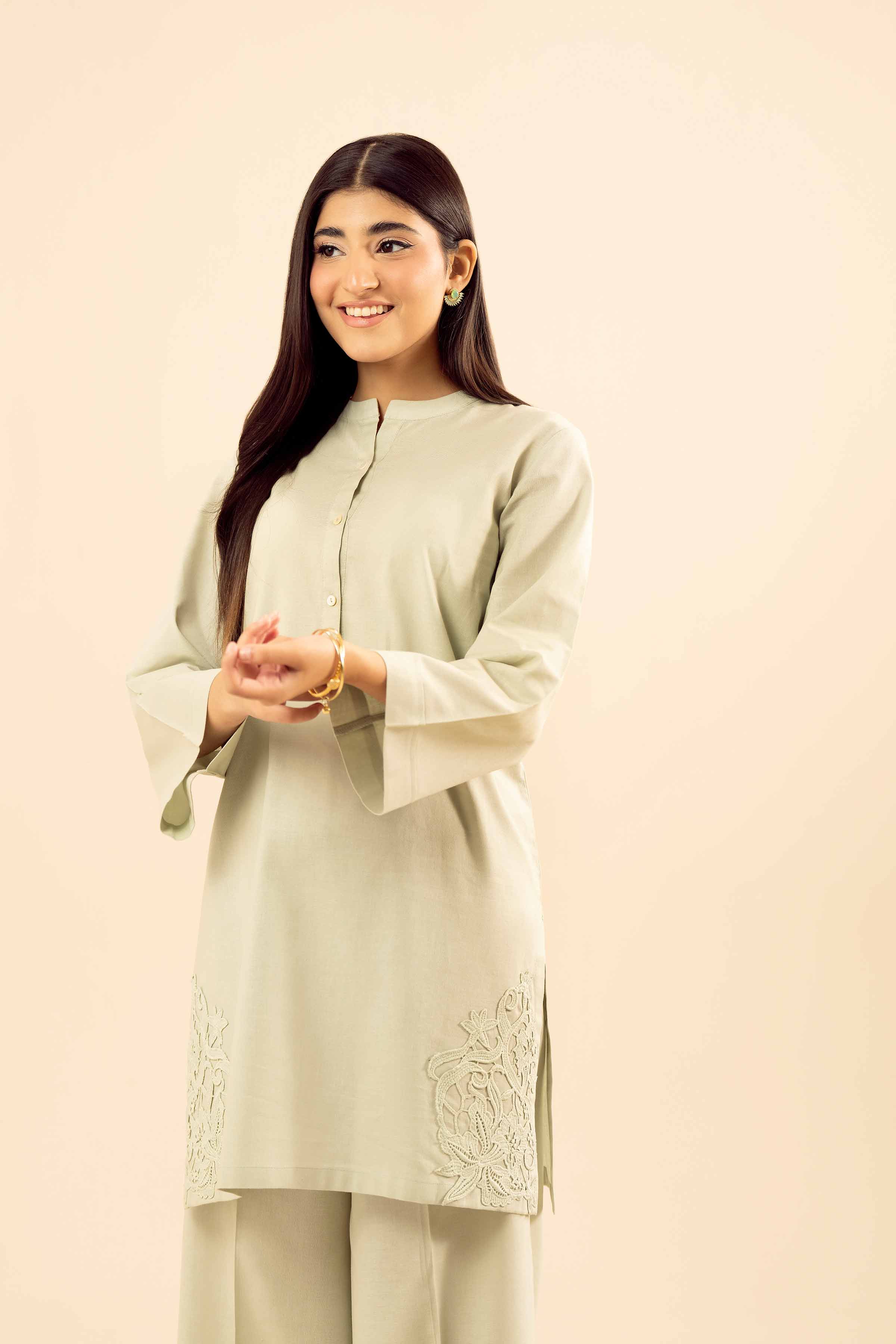 NISHATUAE - Green Solids Cotton 2-piece Ready to wear Dress