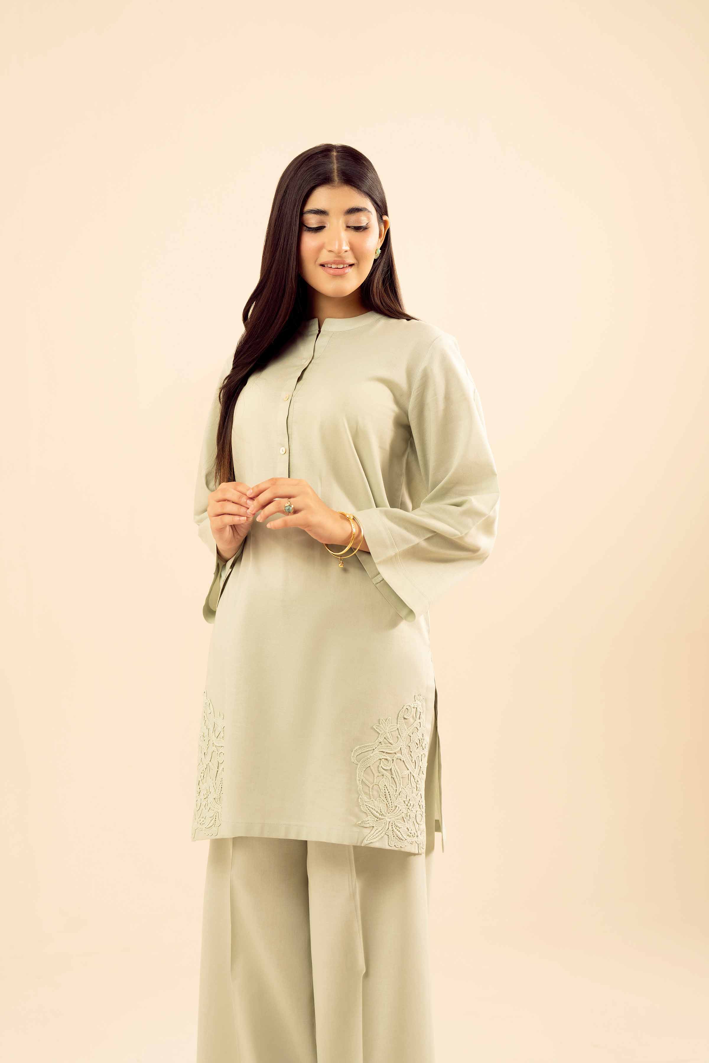 NISHATUAE - Green Solids Cotton 2-piece Ready to wear Dress