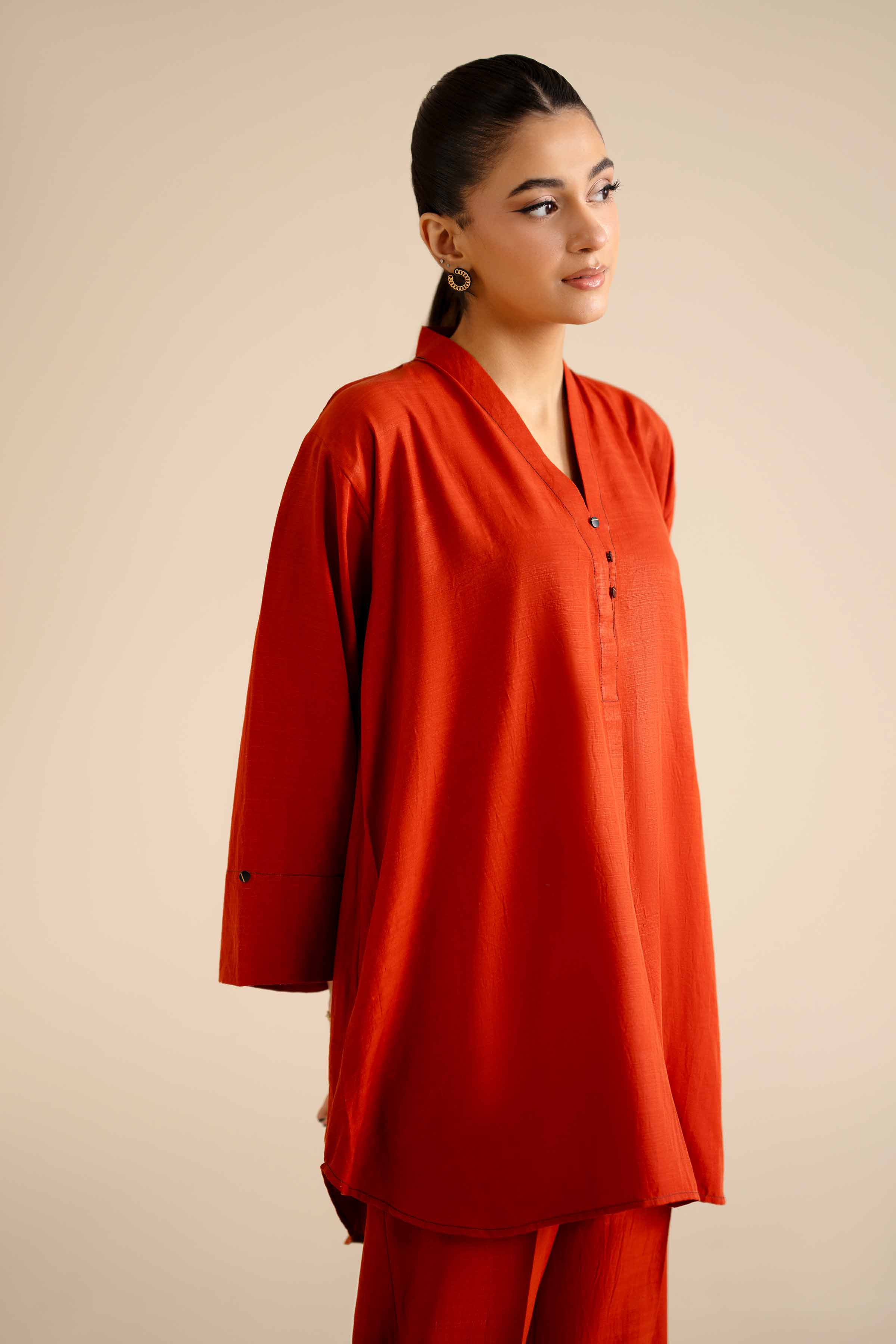 NISHATUAE - Orange Solids Silk 2-piece Ready to wear Dress