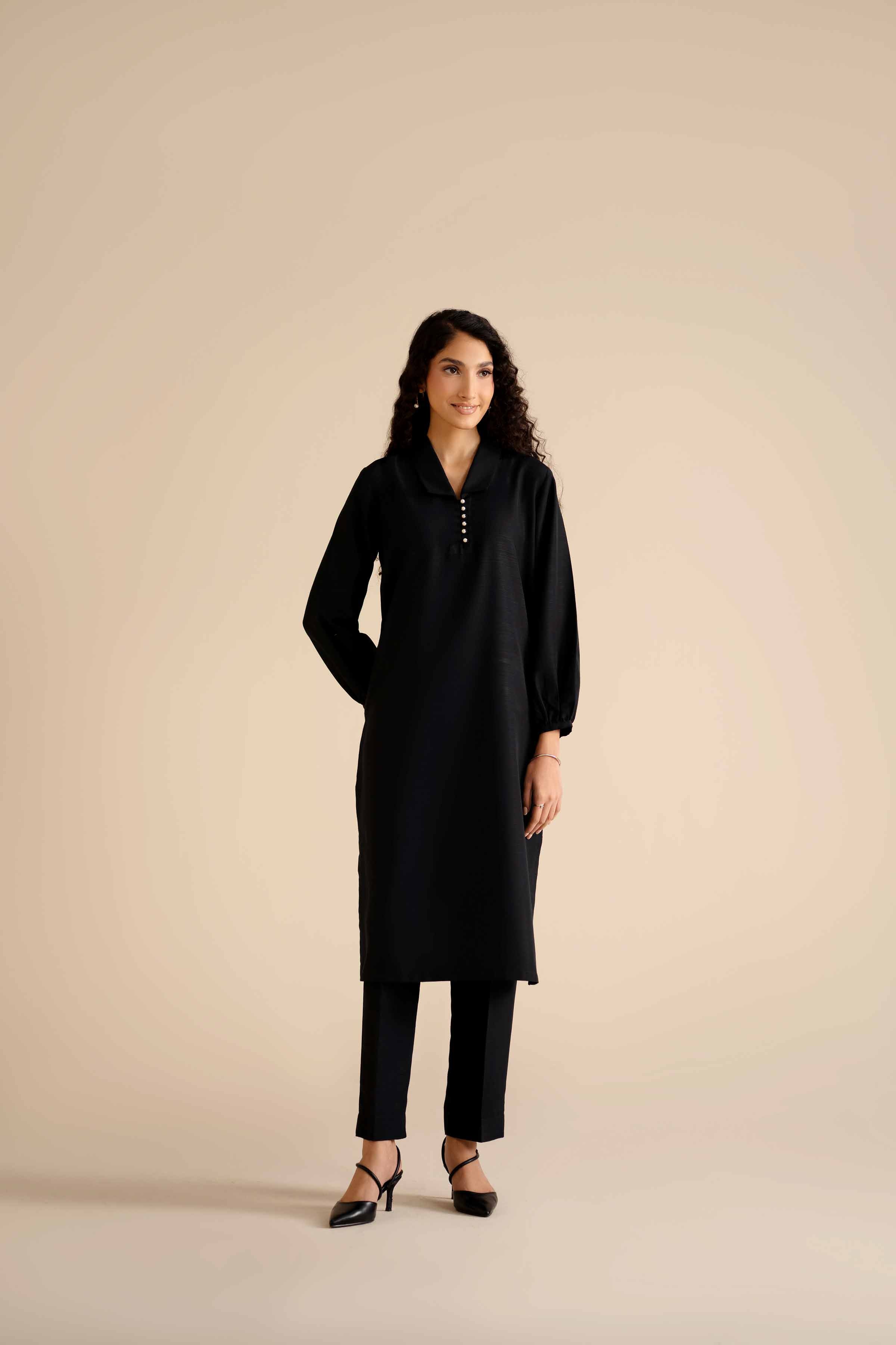 NISHATUAE - Black Solids Silk 2-piece Ready to wear Dress