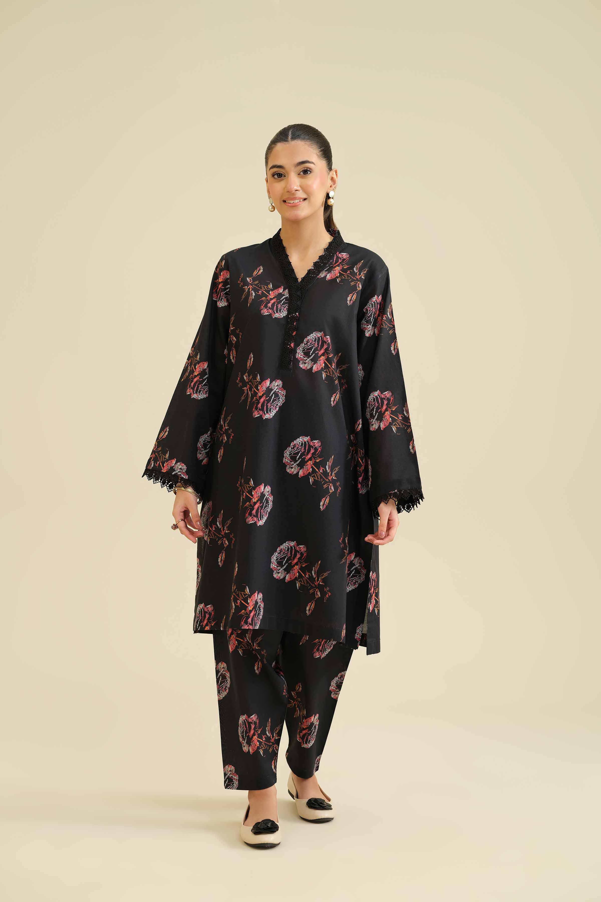 NISHATUAE - Black Printed Cambric 2-piece Ready to wear Dress