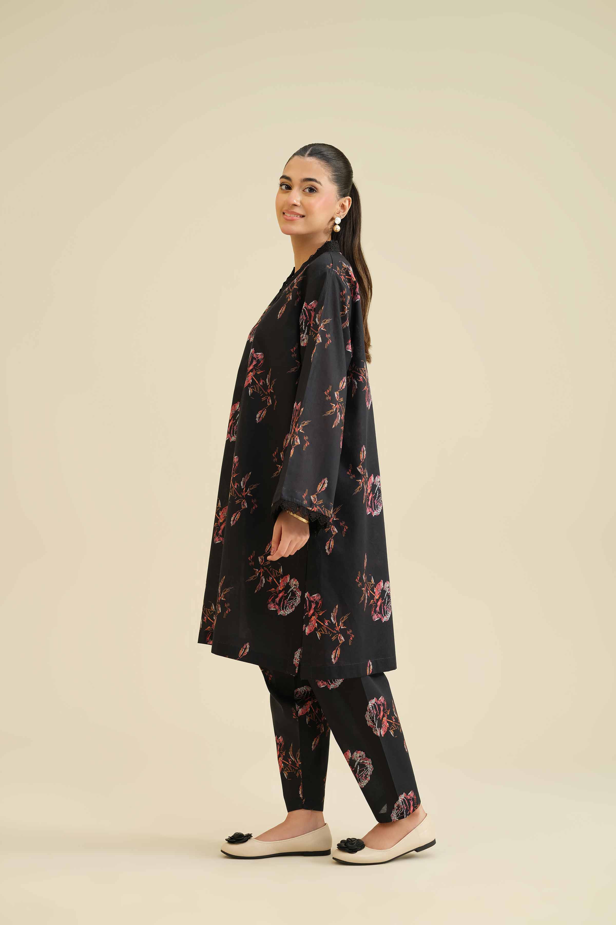 NISHATUAE - Black Printed Cambric 2-piece Ready to wear Dress