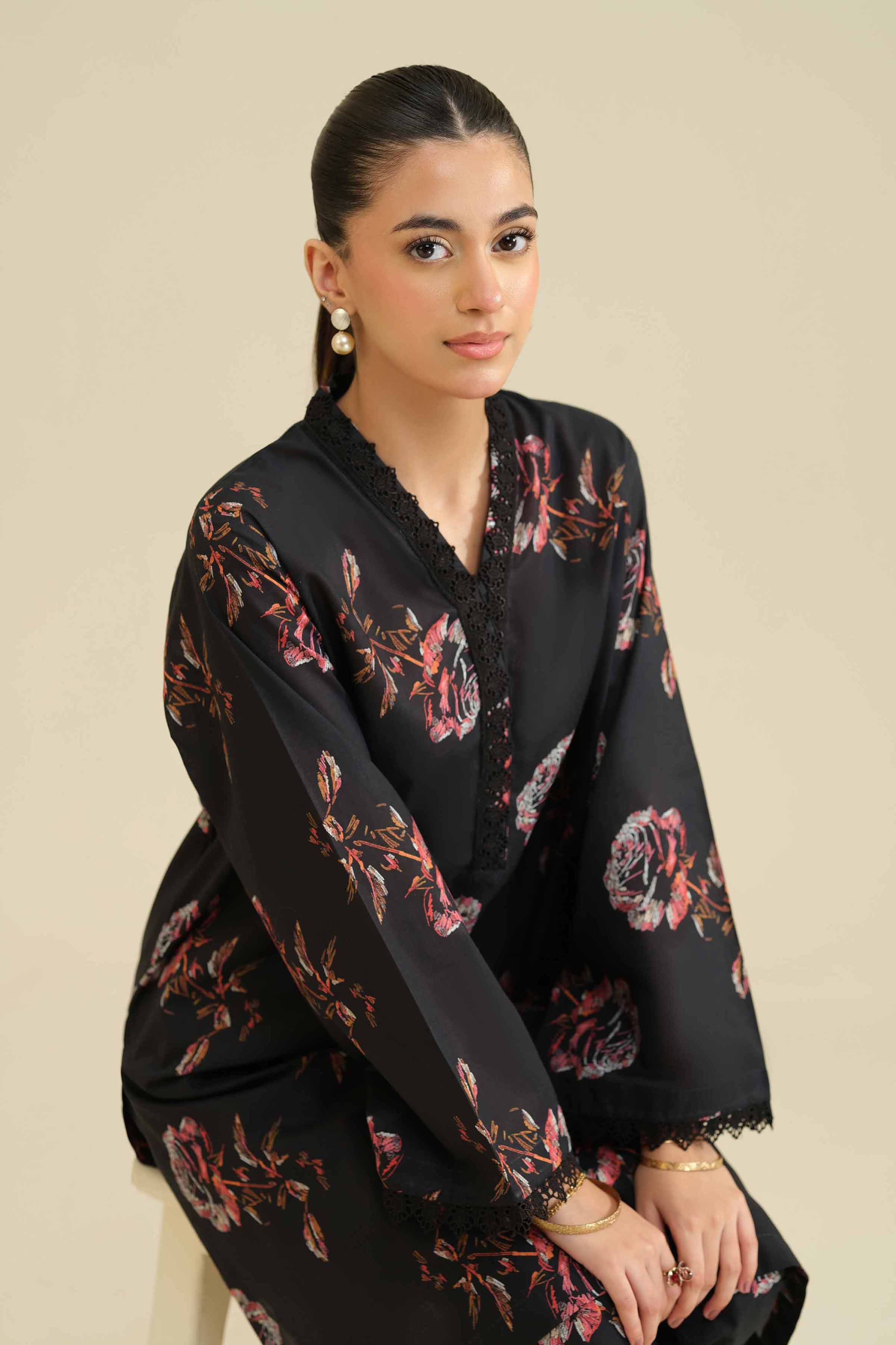 NISHATUAE - Black Printed Cambric 2-piece Ready to wear Dress