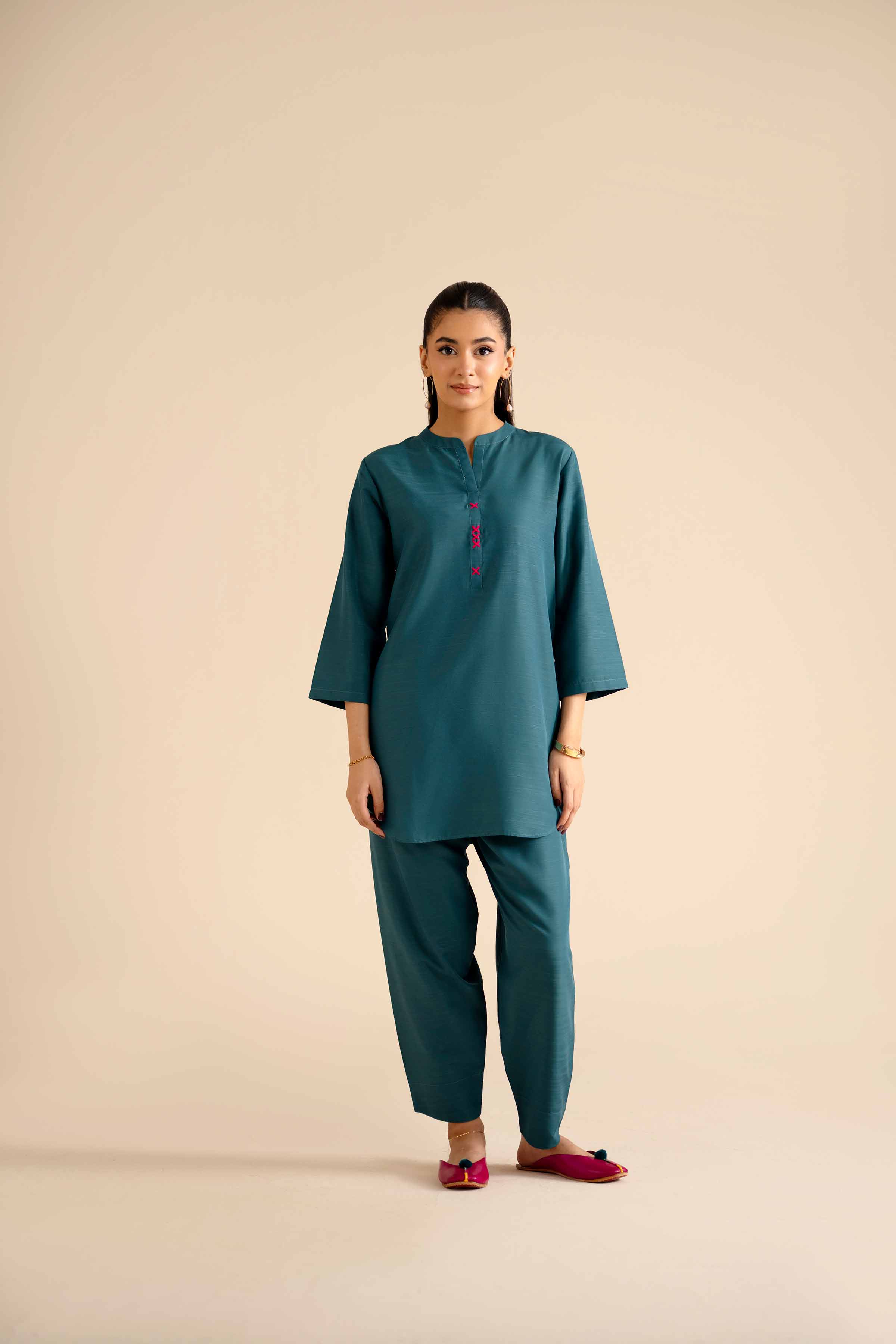 NISHATUAE - Green Solids Silk 2-piece Ready to wear Dress