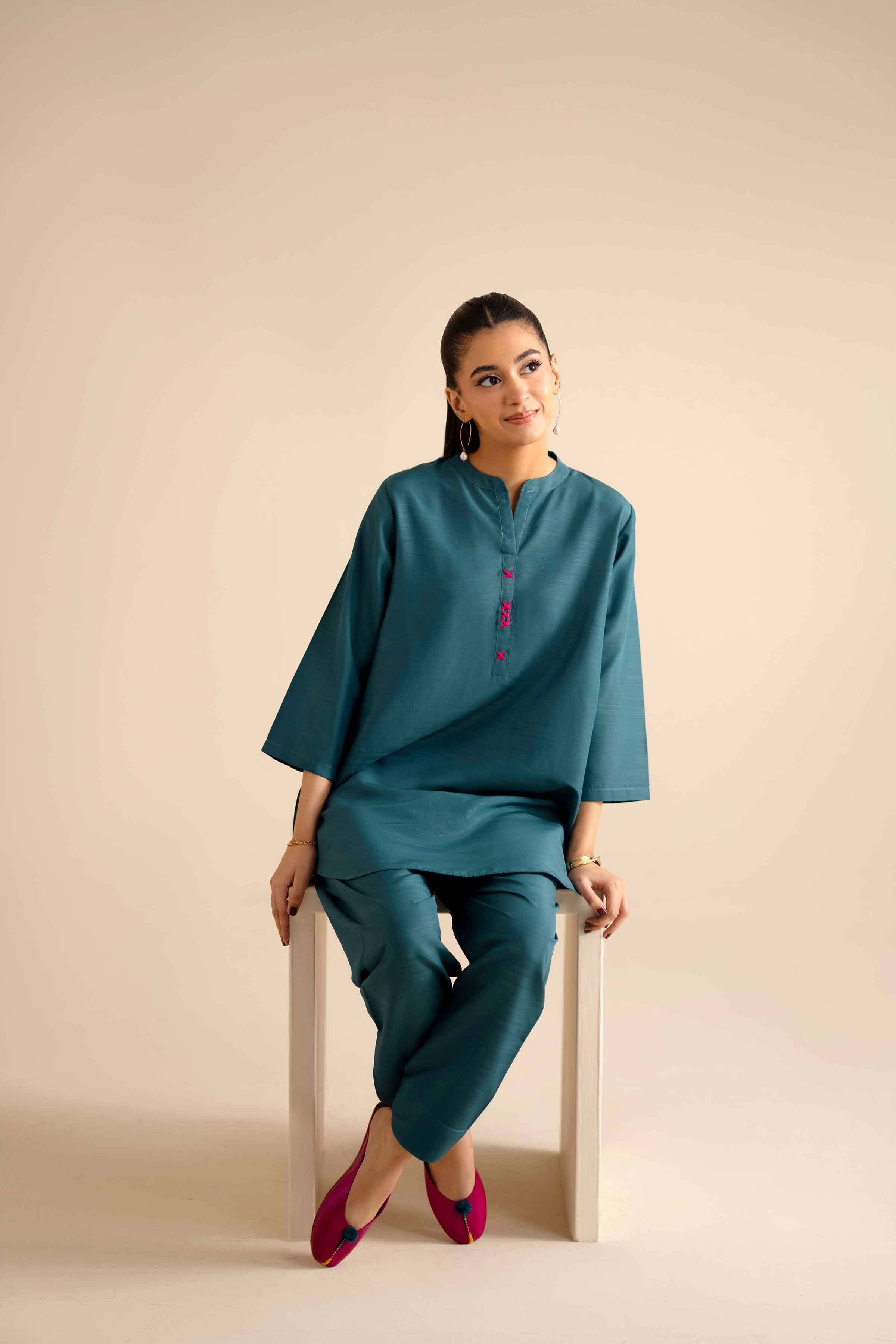NISHATUAE - Green Solids Silk 2-piece Ready to wear Dress
