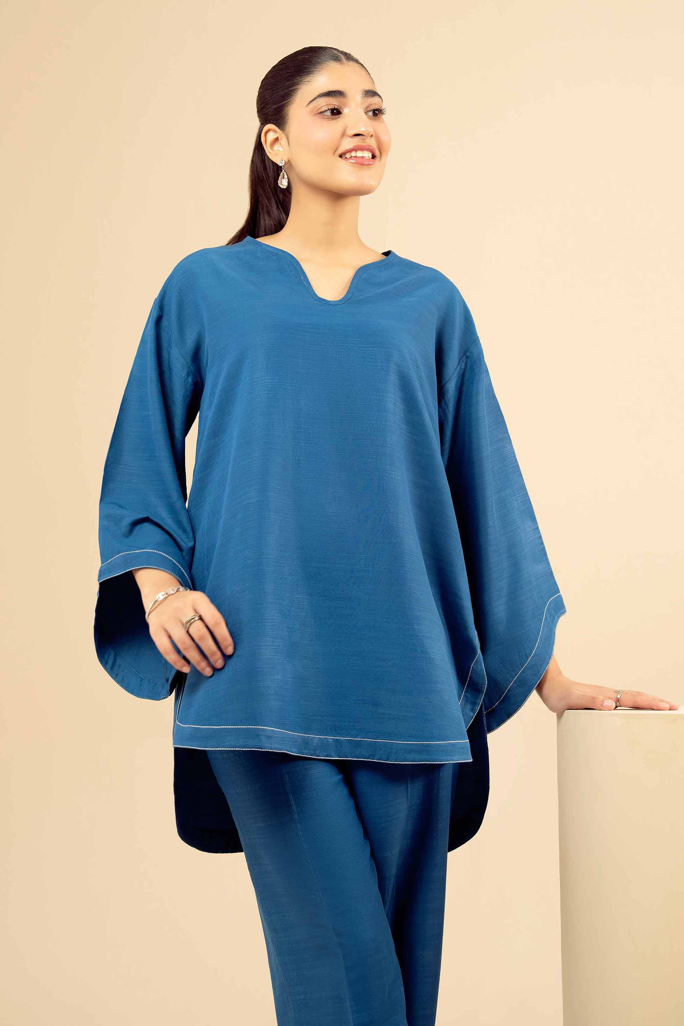 NISHATUAE - Blue Solids Silk 2-piece Ready to wear Dress