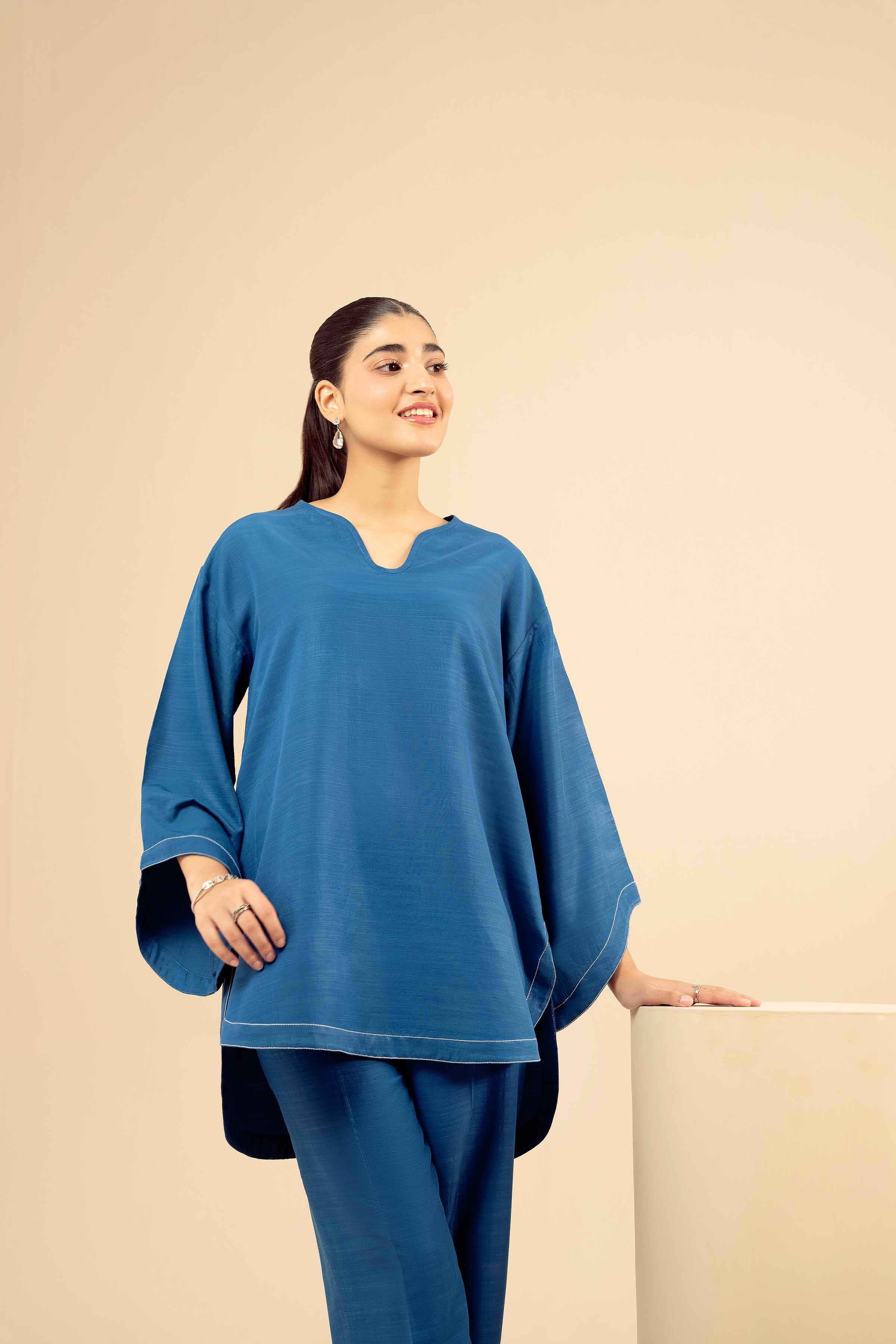 NISHATUAE - Blue Solids Silk 2-piece Ready to wear Dress