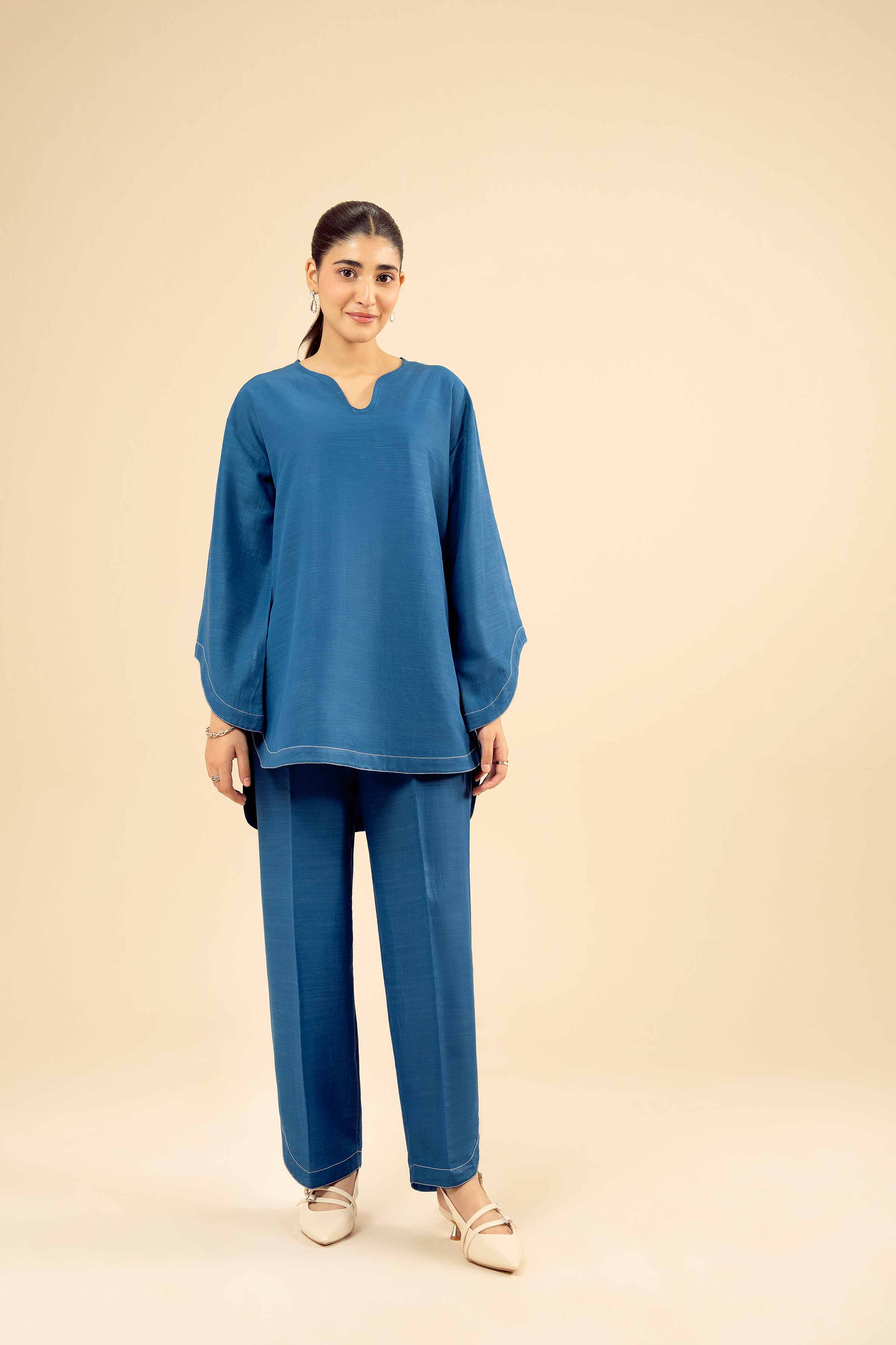 NISHATUAE - Blue Solids Silk 2-piece Ready to wear Dress