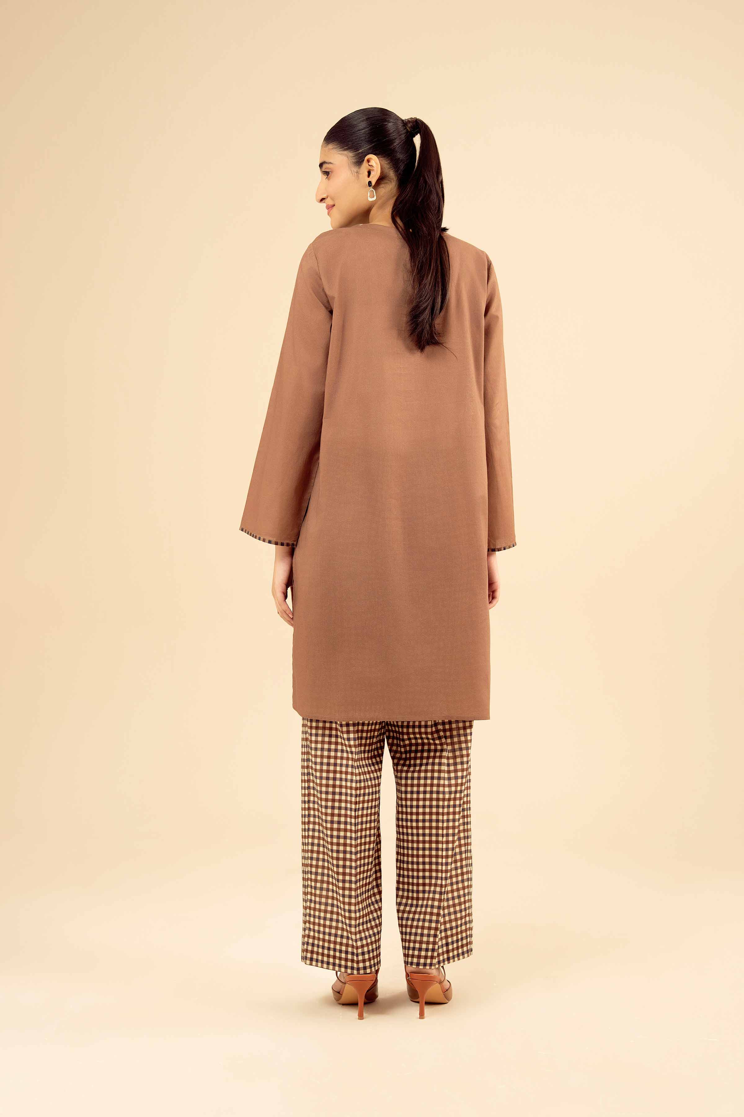 NISHATUAE - Brown Embroidered Cambric 2-piece Ready to wear Dress