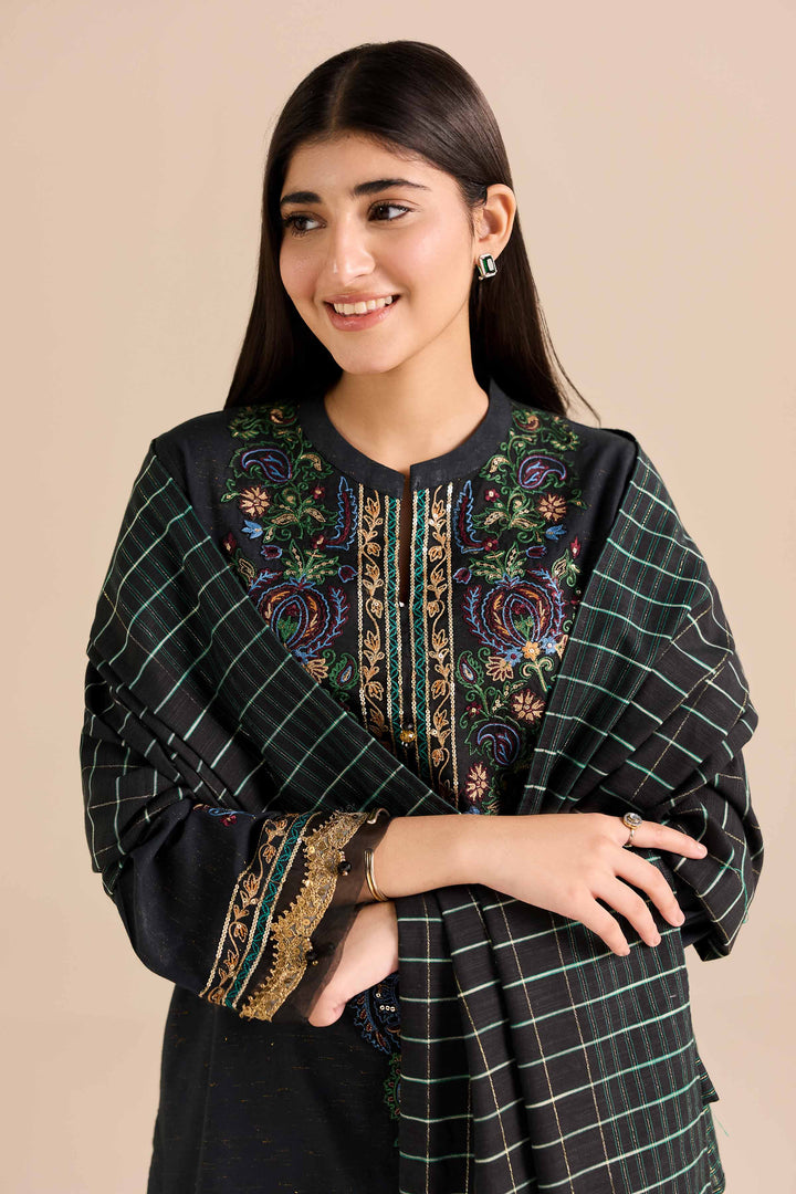 NISHATUAE - Black Embroidered Slub 2-piece Ready to wear Dress