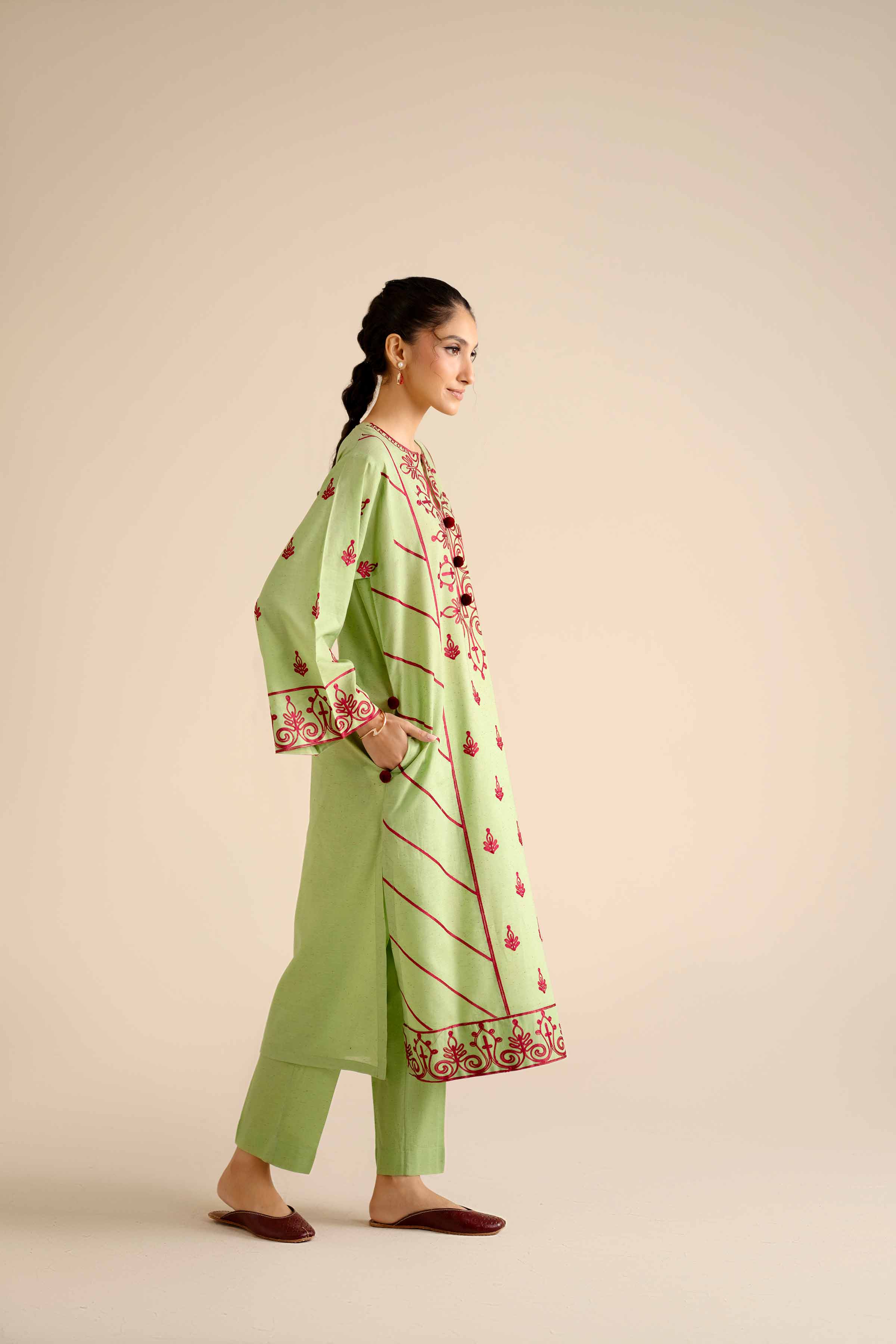 NISHATUAE - Green Embroidered Khaddar 2-piece Ready to wear Dress