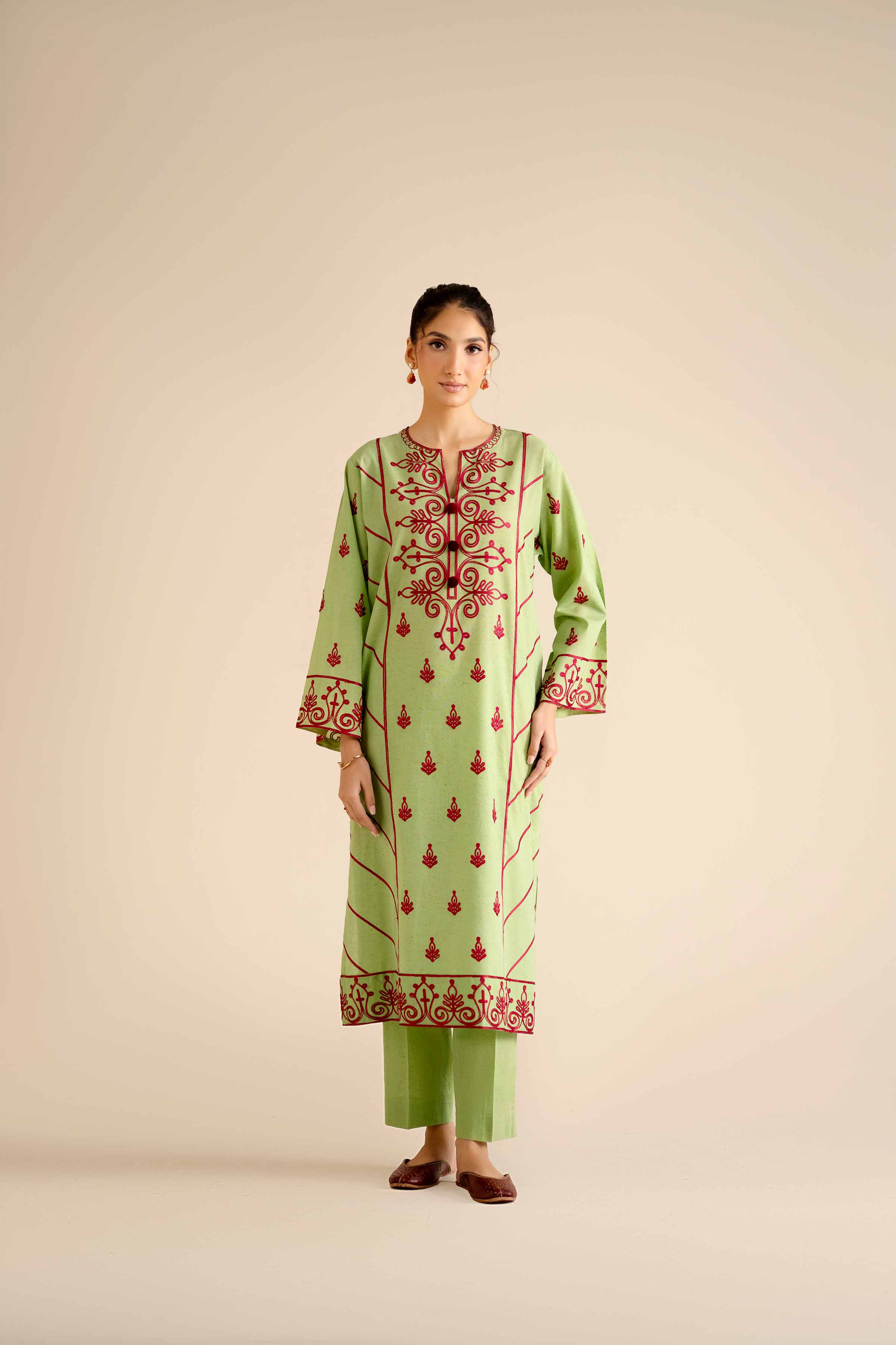 NISHATUAE - Green Embroidered Khaddar 2-piece Ready to wear Dress