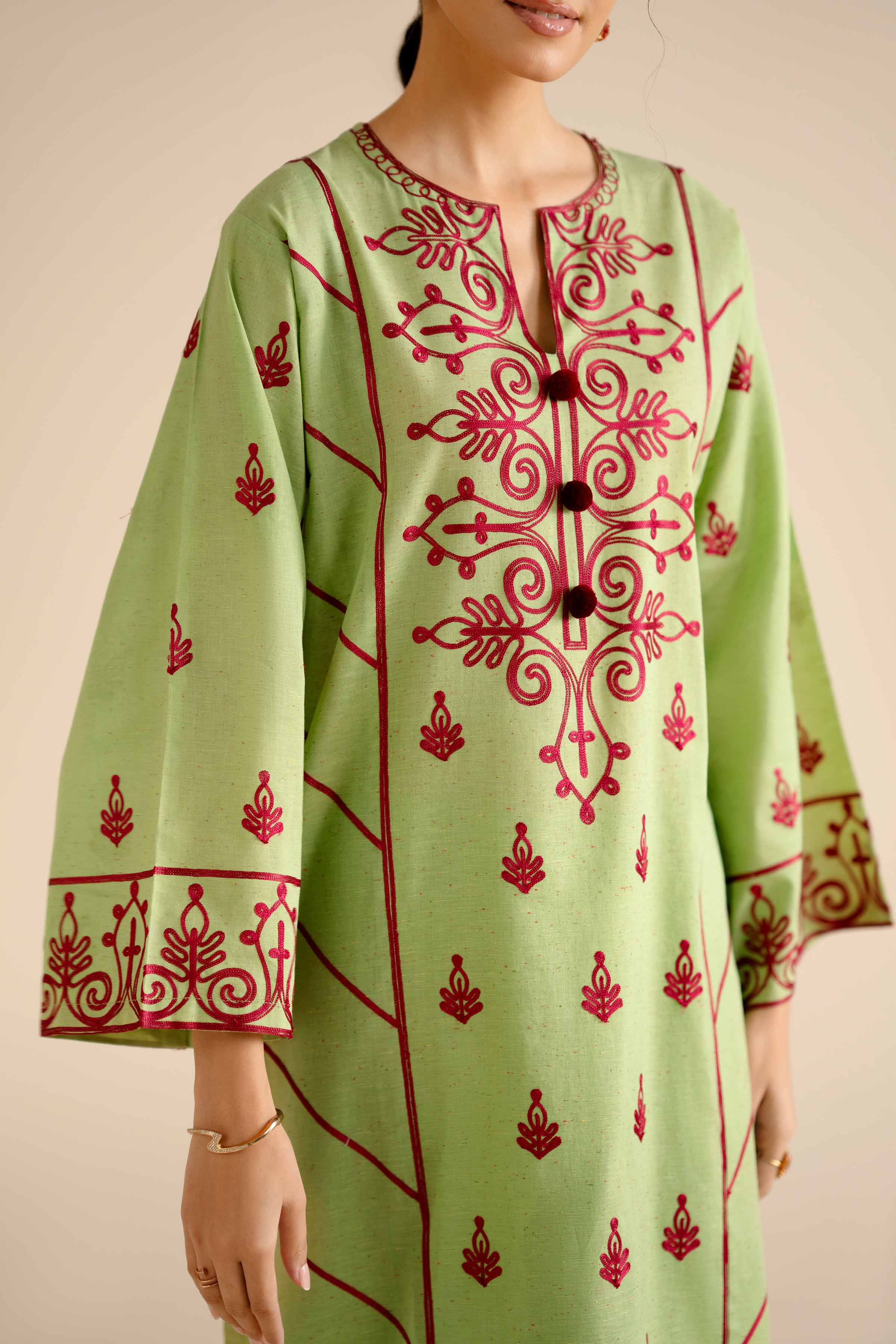 NISHATUAE - Green Embroidered Khaddar 2-piece Ready to wear Dress