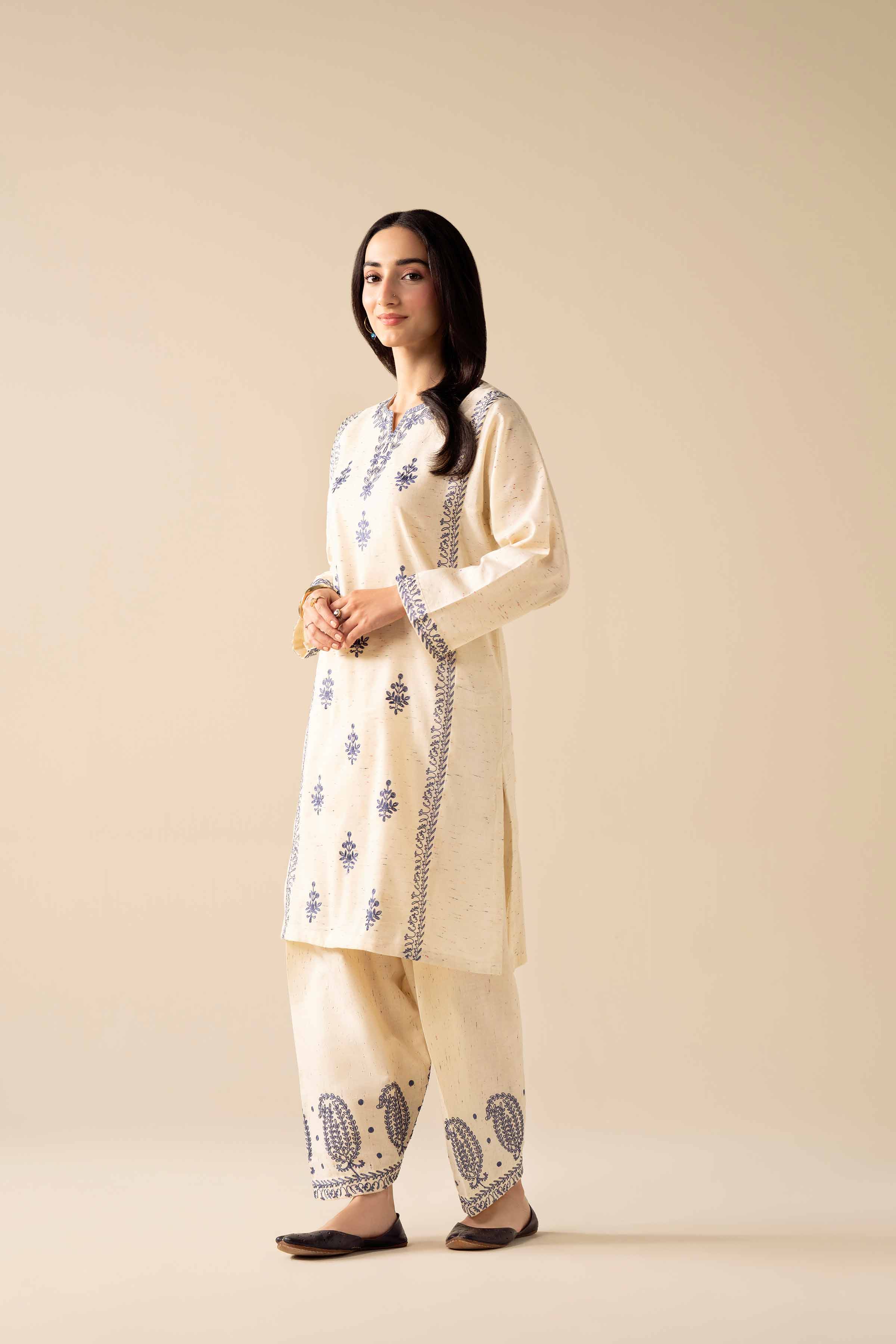 NishatUAE - Off White Embroidered Khaddar 2-piece Ready To Wear Dress
