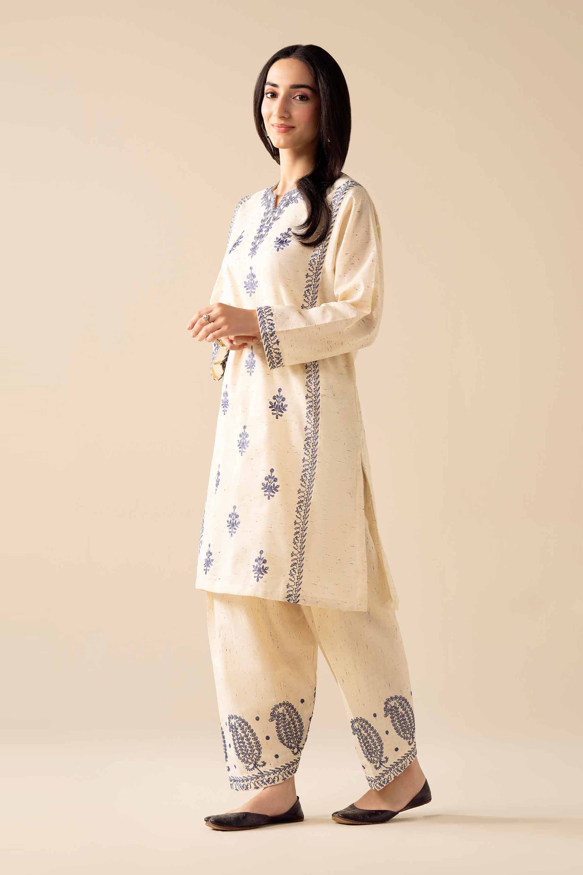 NishatUAE - Off White Embroidered Khaddar 2-piece Ready To Wear Dress