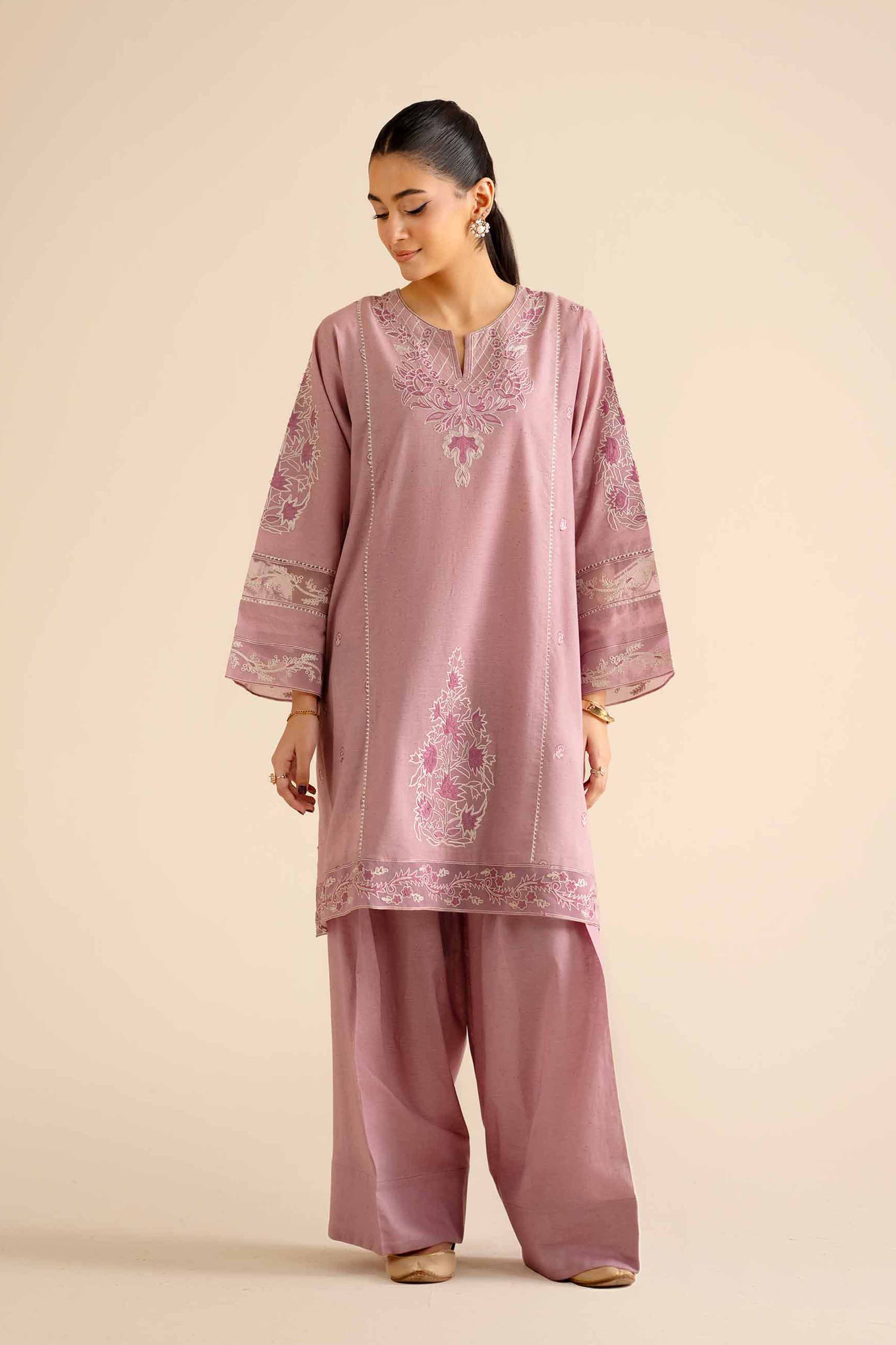 NISHATUAE - Purple Embroidered Khaddar 2-piece Ready to wear Dress