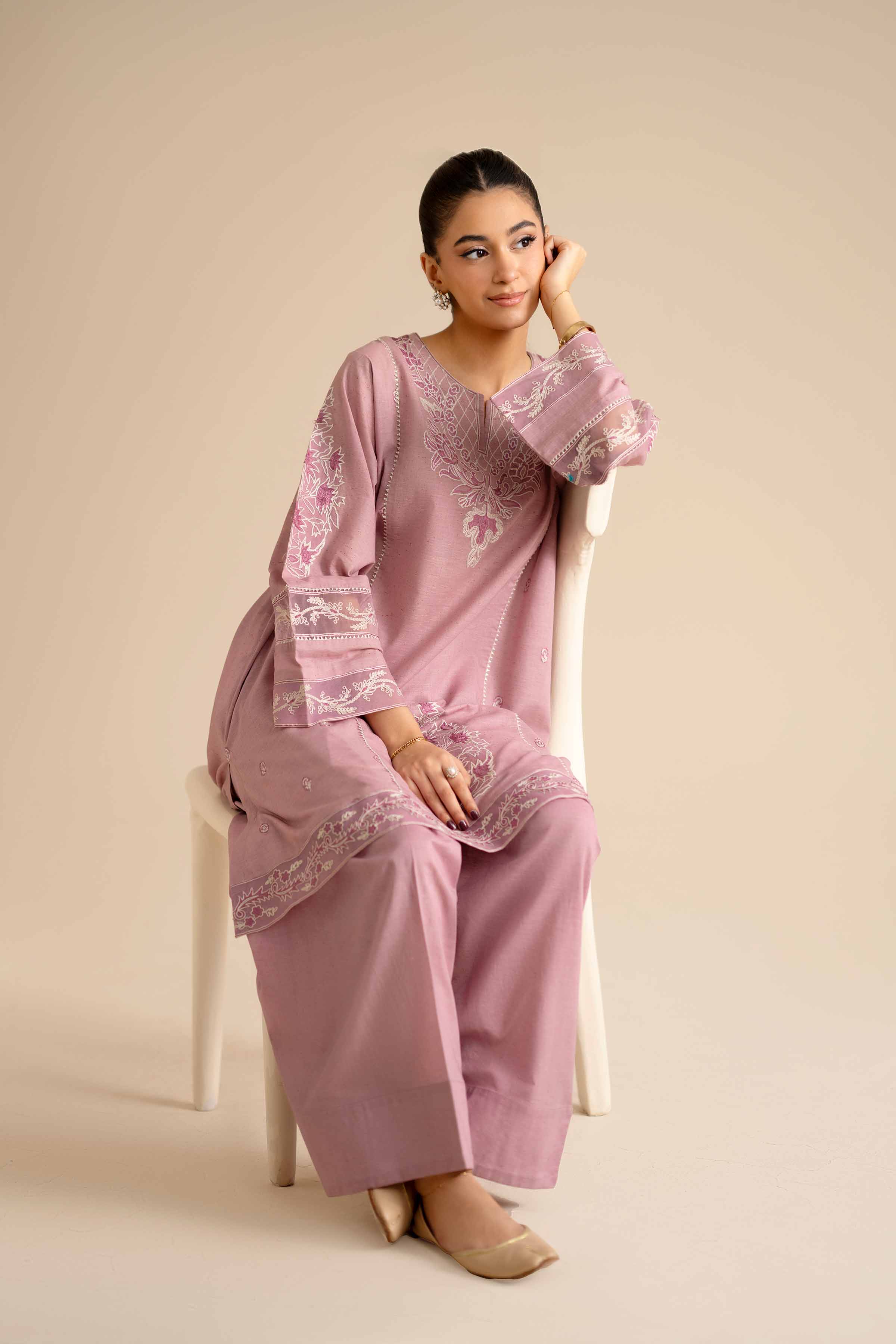 NISHATUAE - Purple Embroidered Khaddar 2-piece Ready to wear Dress