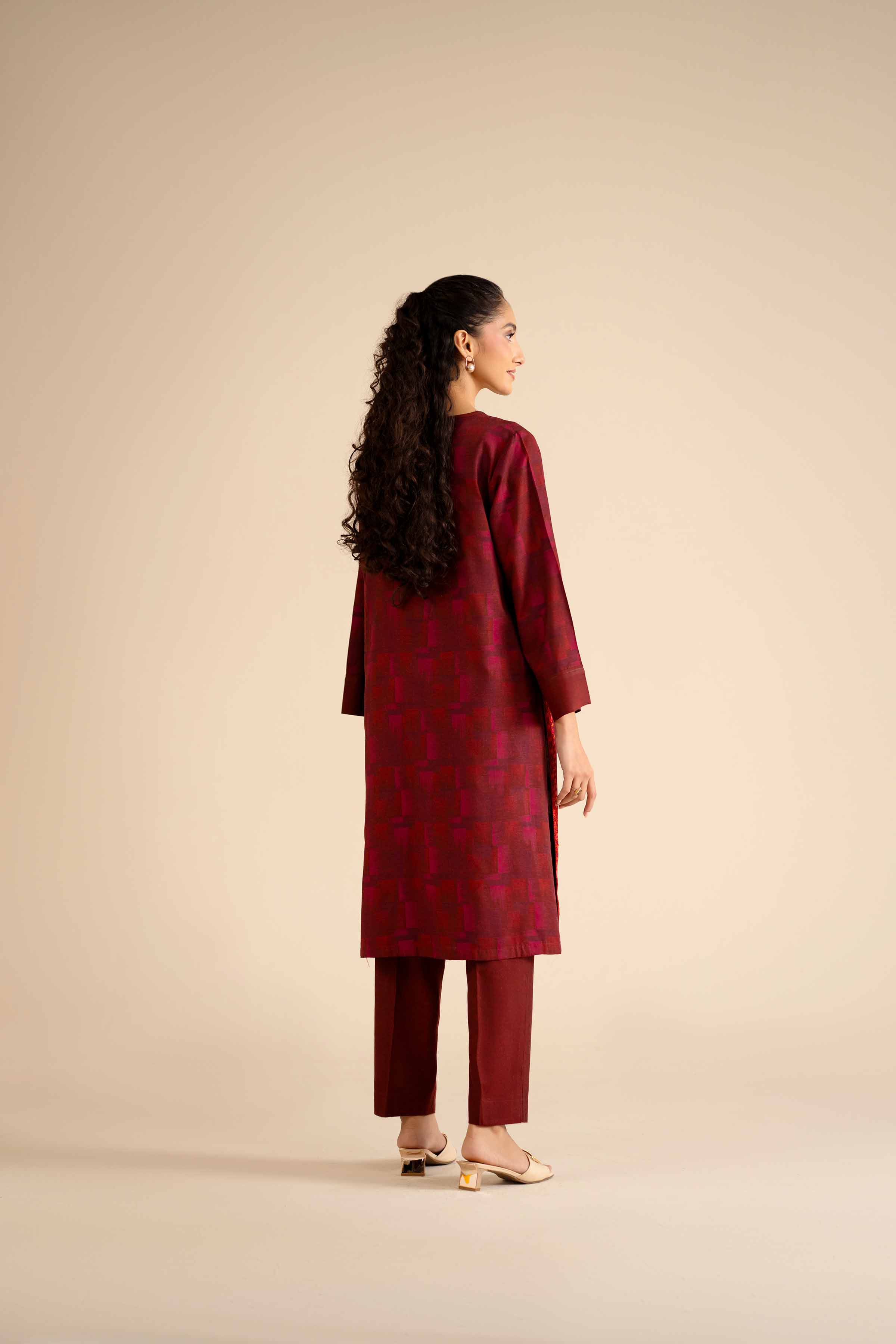NISHATUAE - Red Solids Jamawar 2-piece Ready to wear Dress