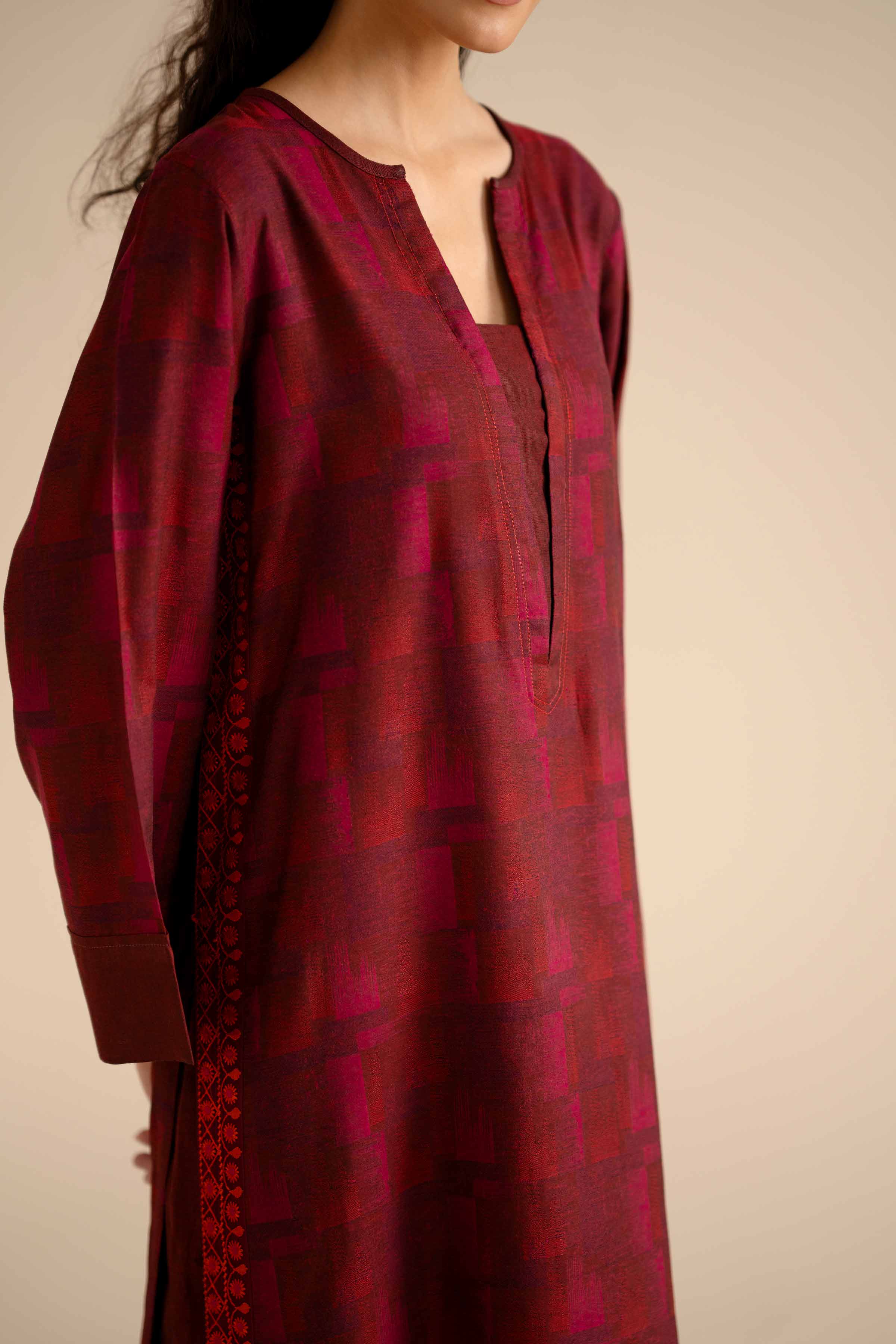 NISHATUAE - Red Solids Jamawar 2-piece Ready to wear Dress