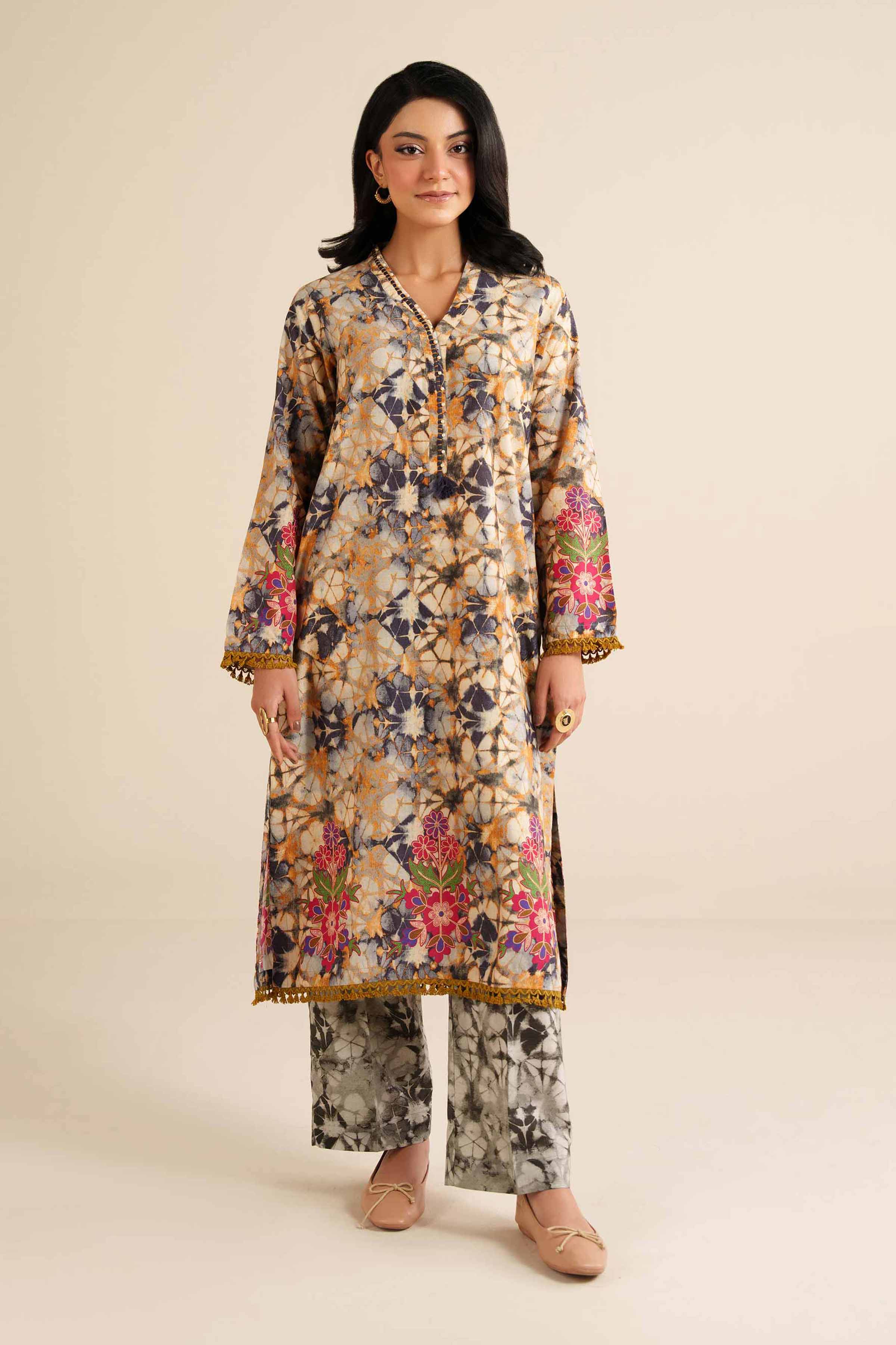 NISHATUAE - Beige Printed Tropical 2-piece Ready to wear Dress