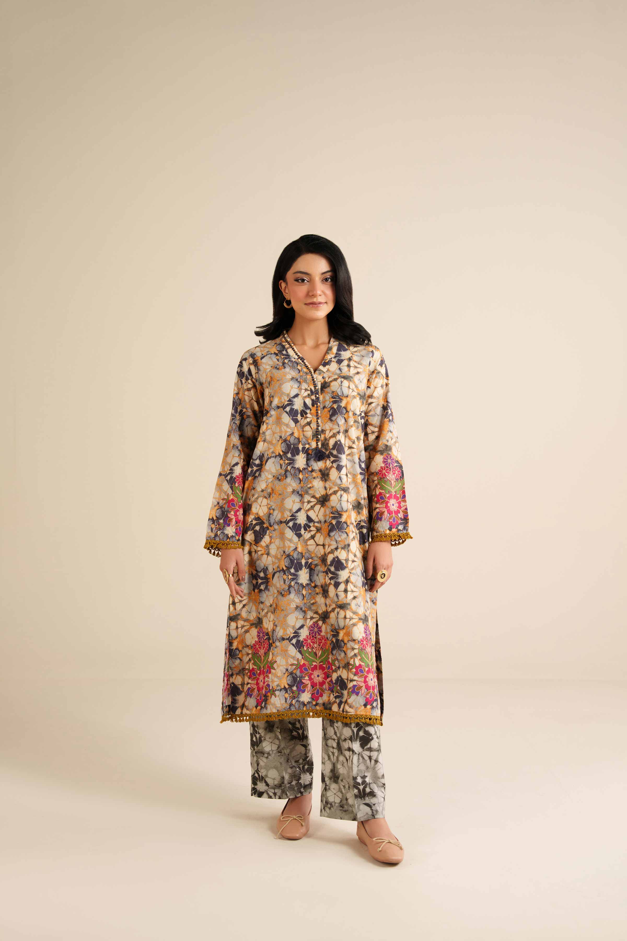 NISHATUAE - Beige Printed Tropical 2-piece Ready to wear Dress