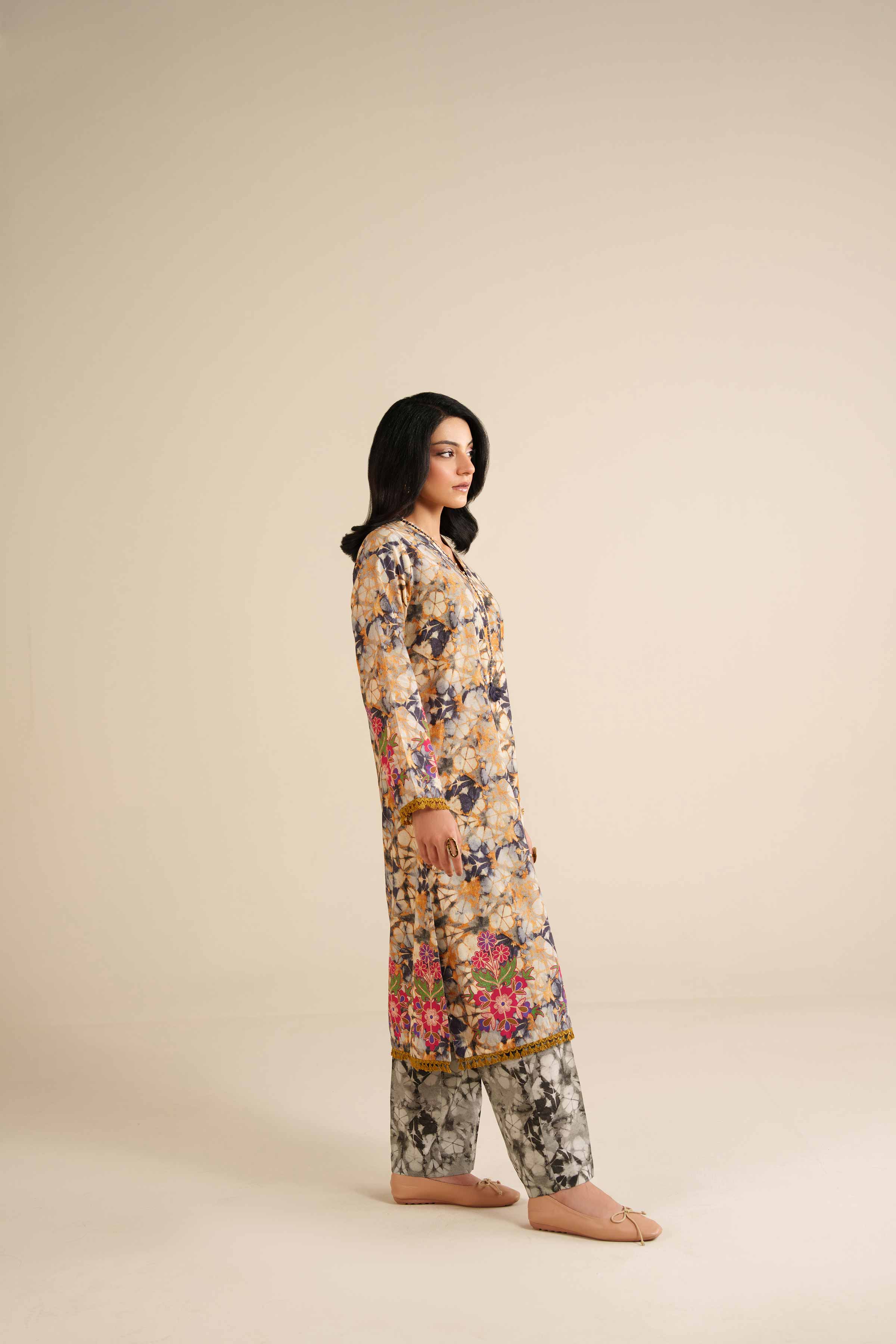 NISHATUAE - Beige Printed Tropical 2-piece Ready to wear Dress