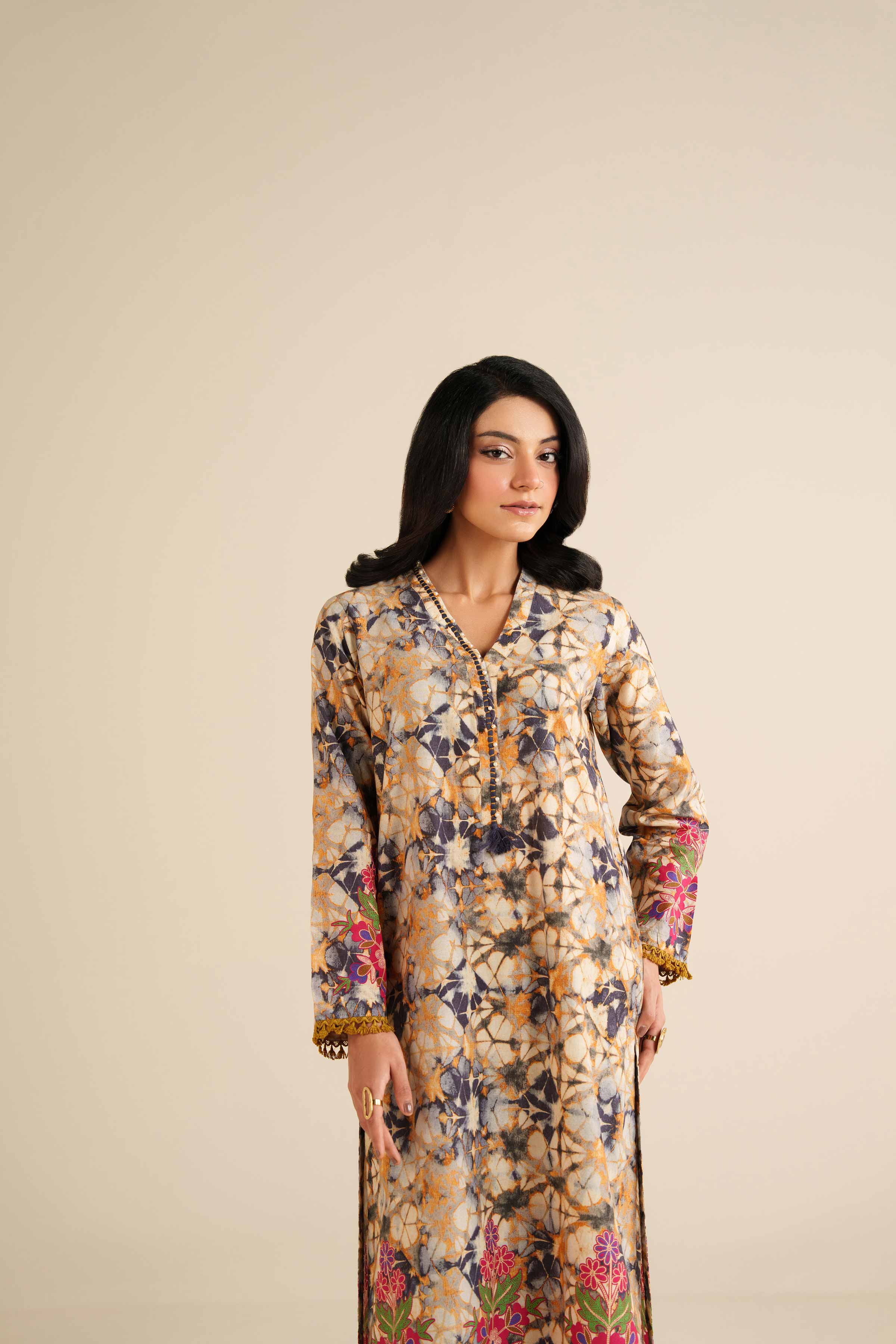 NISHATUAE - Beige Printed Tropical 2-piece Ready to wear Dress